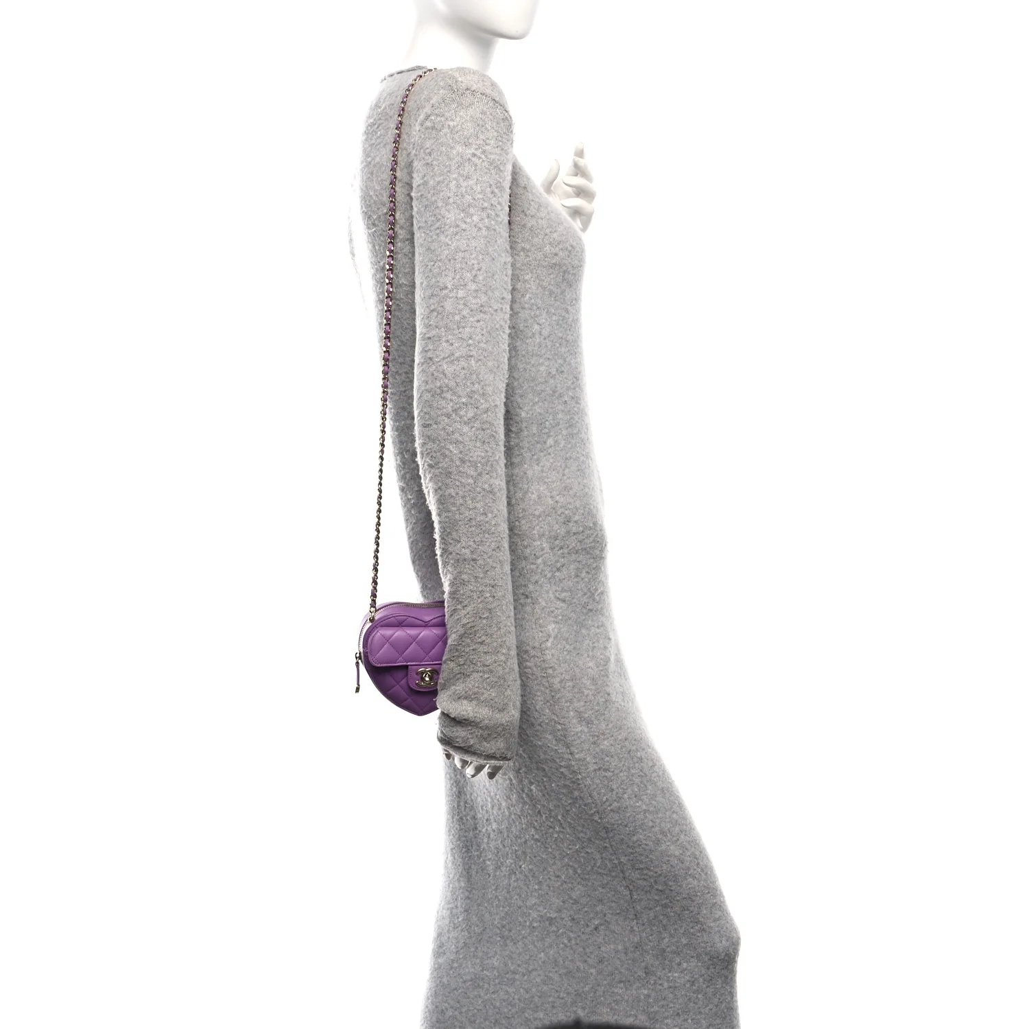 Lambskin Quilted CC In Love Heart Clutch With Chain Purple - Image 2