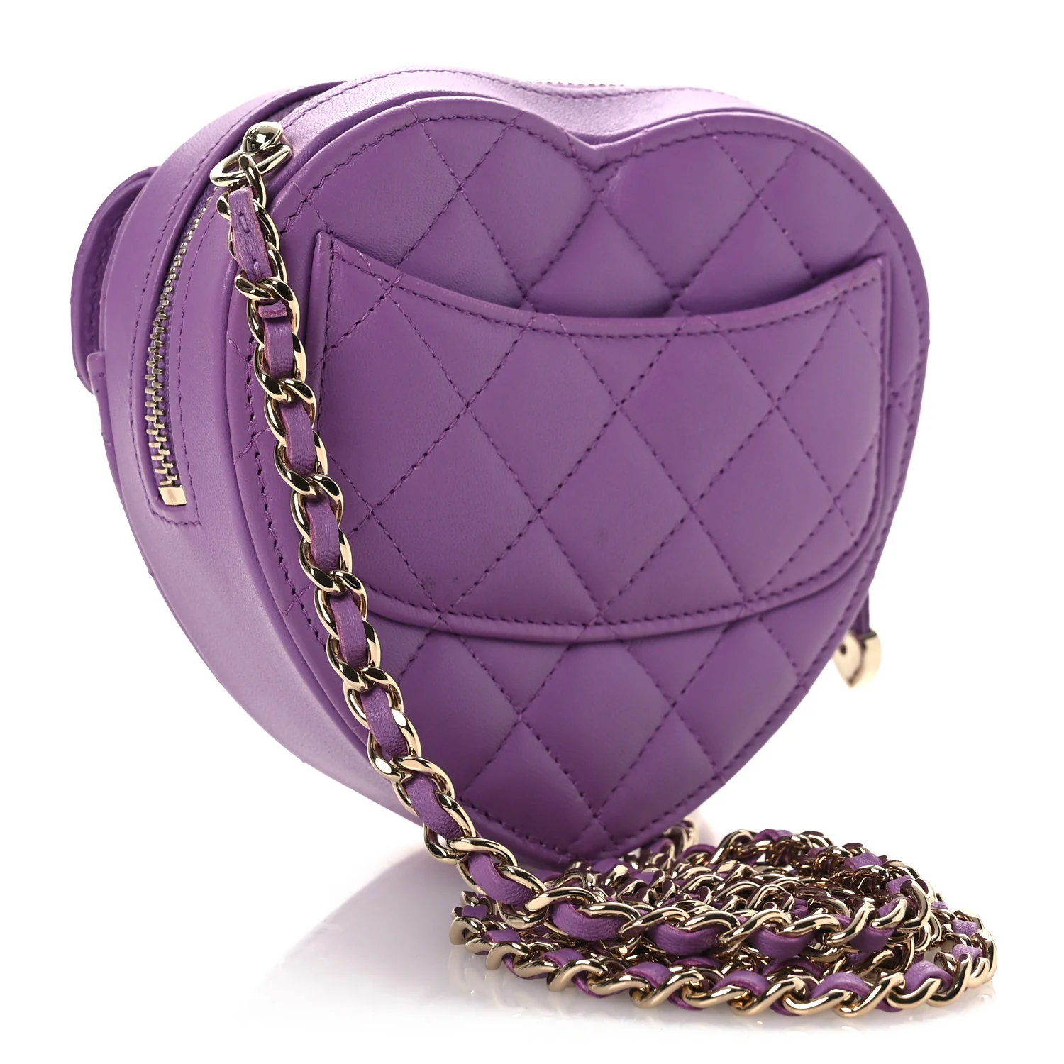 Lambskin Quilted CC In Love Heart Clutch With Chain Purple - Image 3