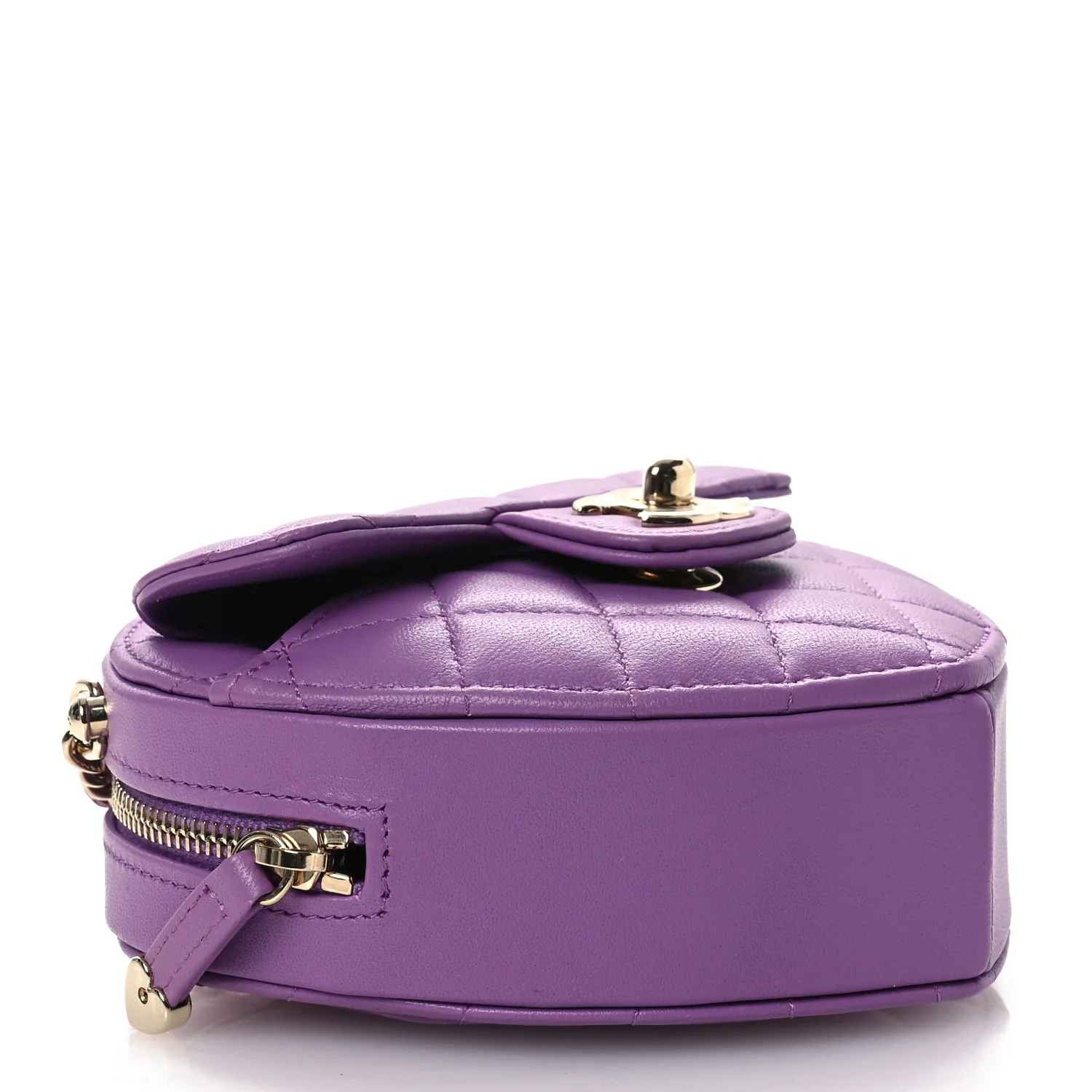 Lambskin Quilted CC In Love Heart Clutch With Chain Purple - Image 4