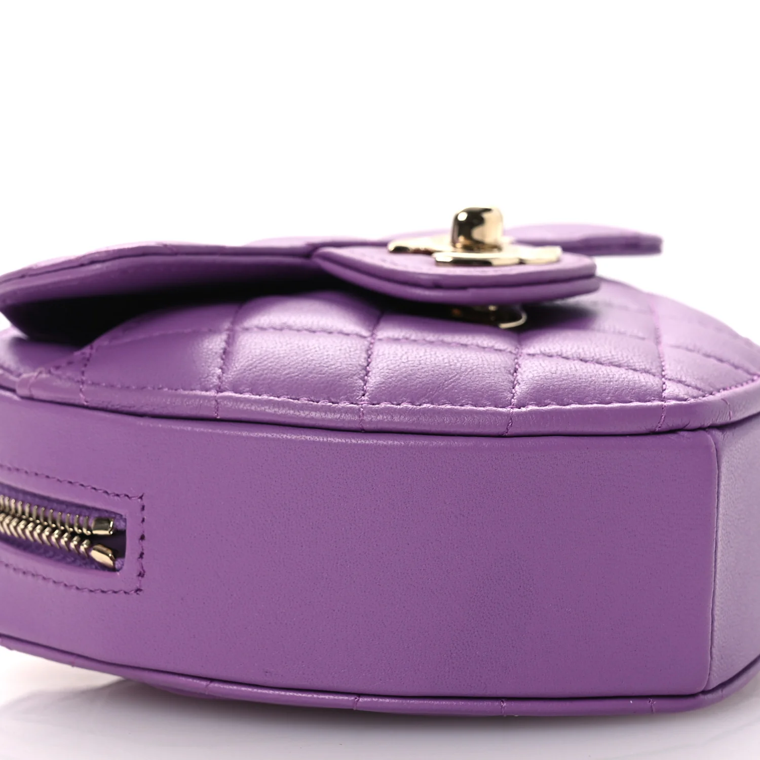 Lambskin Quilted CC In Love Heart Clutch With Chain Purple - Image 9