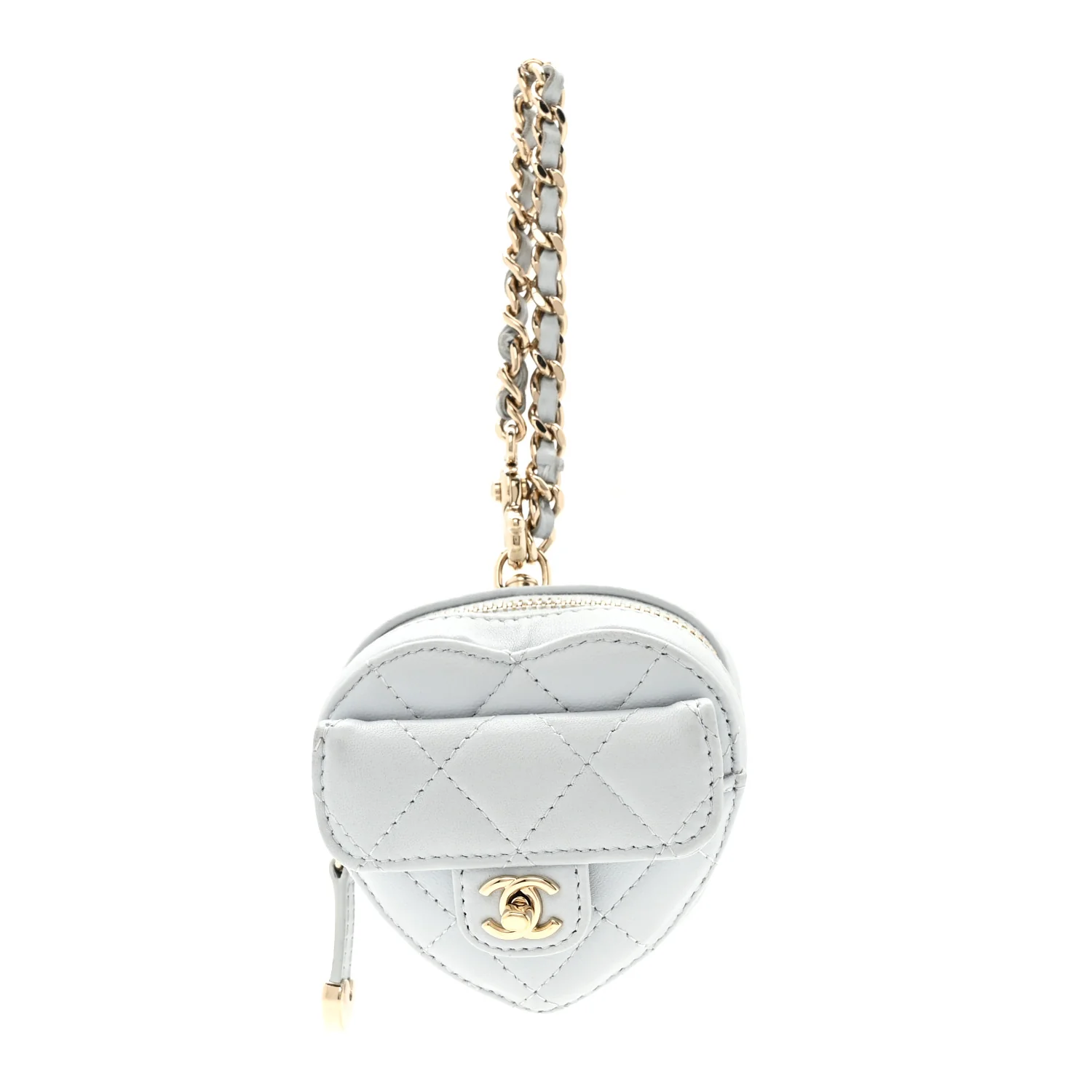 Lambskin Quilted CC In Love Heart Coin Purse With Chain Light Blue - Image 2