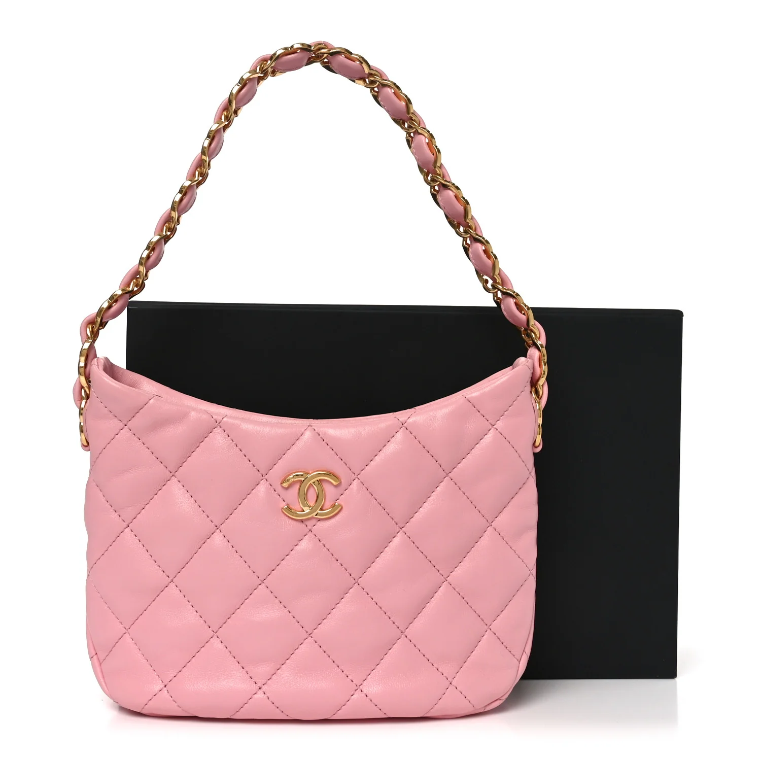 Lambskin Quilted CC Links Hobo Light Pink - Image 11