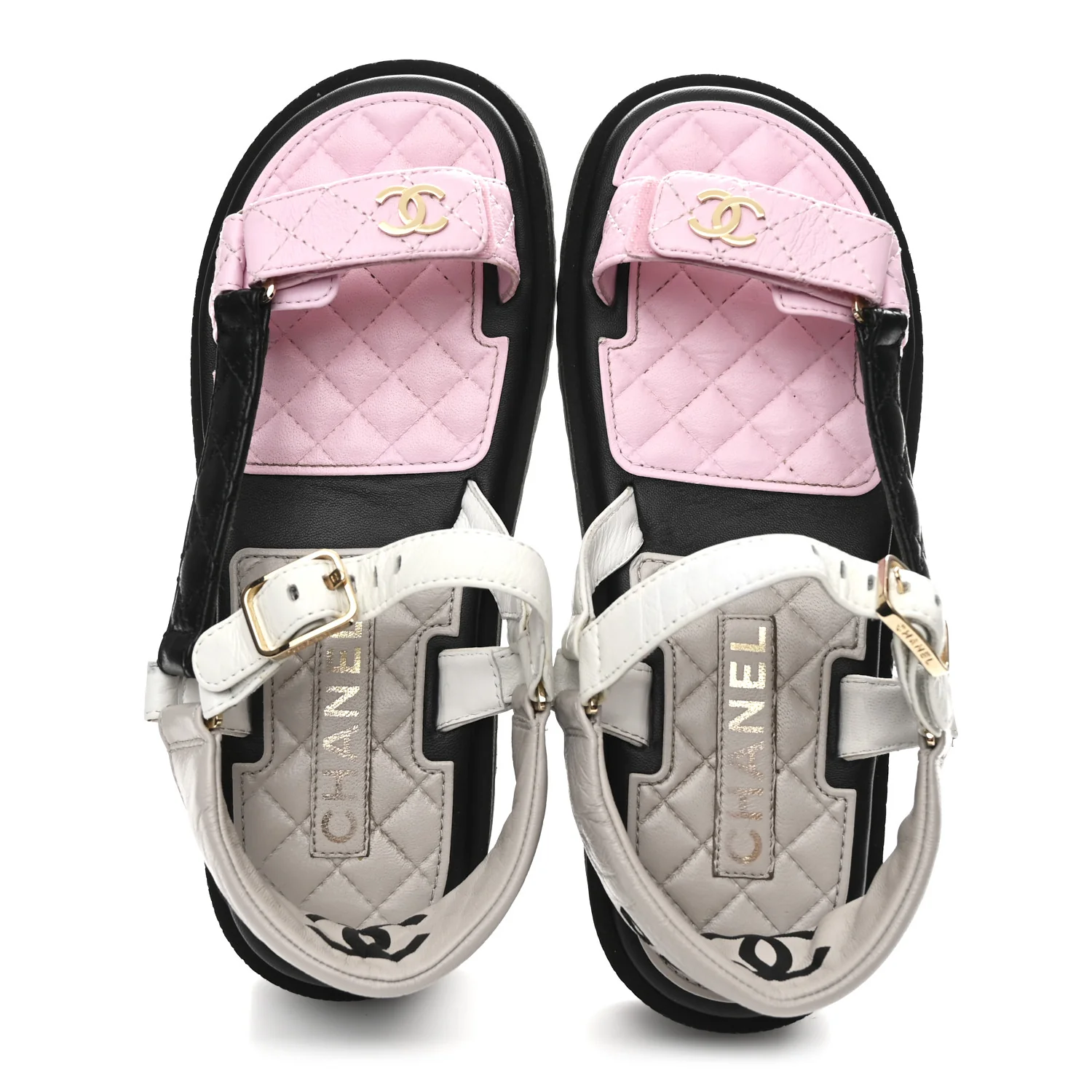 Lambskin Quilted CC Logo Platform Sandals 38 Black White Pink - Image 2