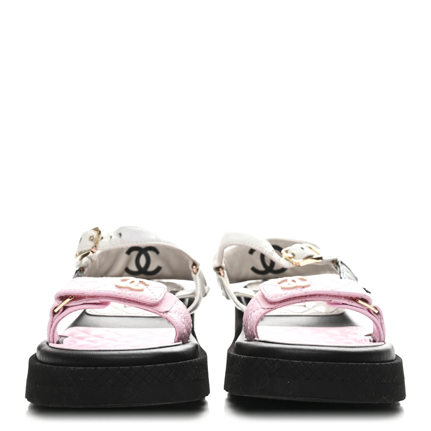 Lambskin Quilted CC Logo Platform Sandals 38 Black White Pink - Image 3