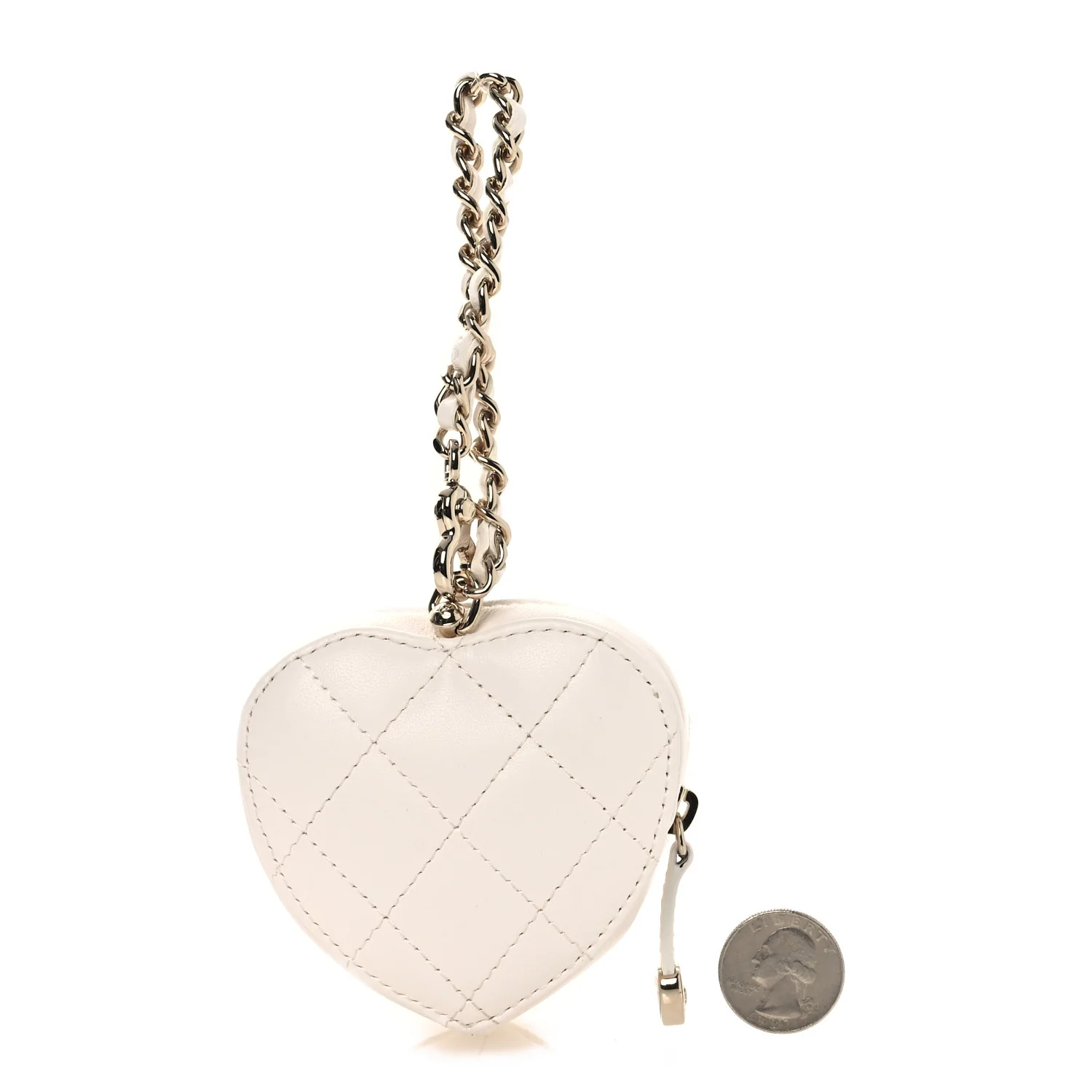 Lambskin Quilted CC Mini In Love Heart Bag Charm White - Image 2