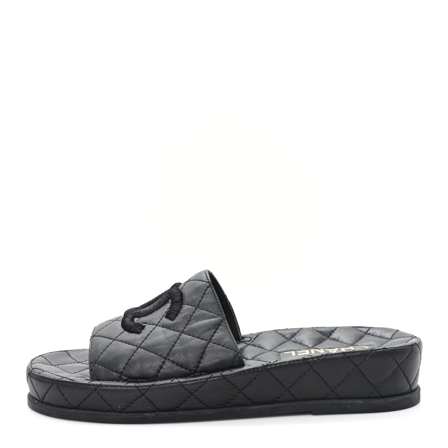 Lambskin Quilted CC Mules Sandals 37 Black