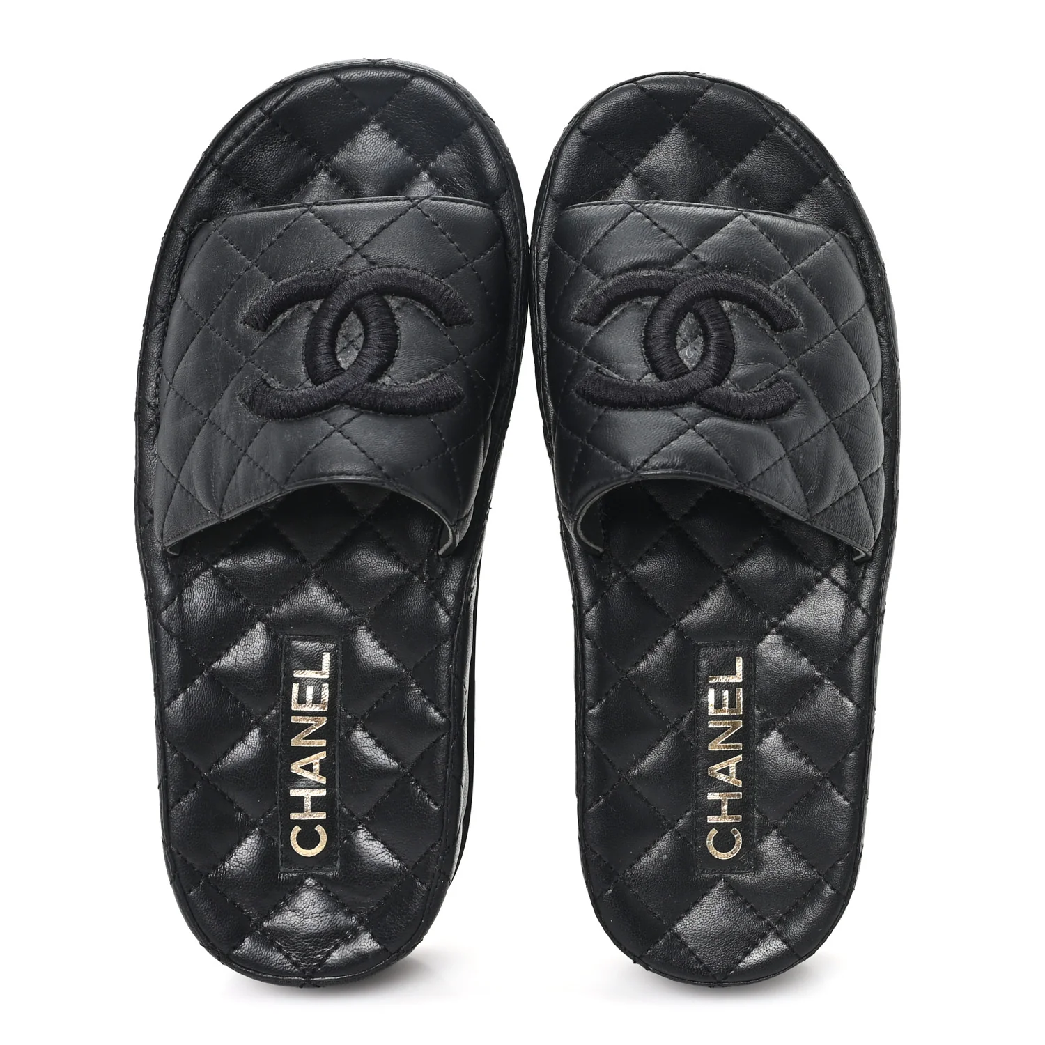 Lambskin Quilted CC Mules Sandals 37 Black - Image 2