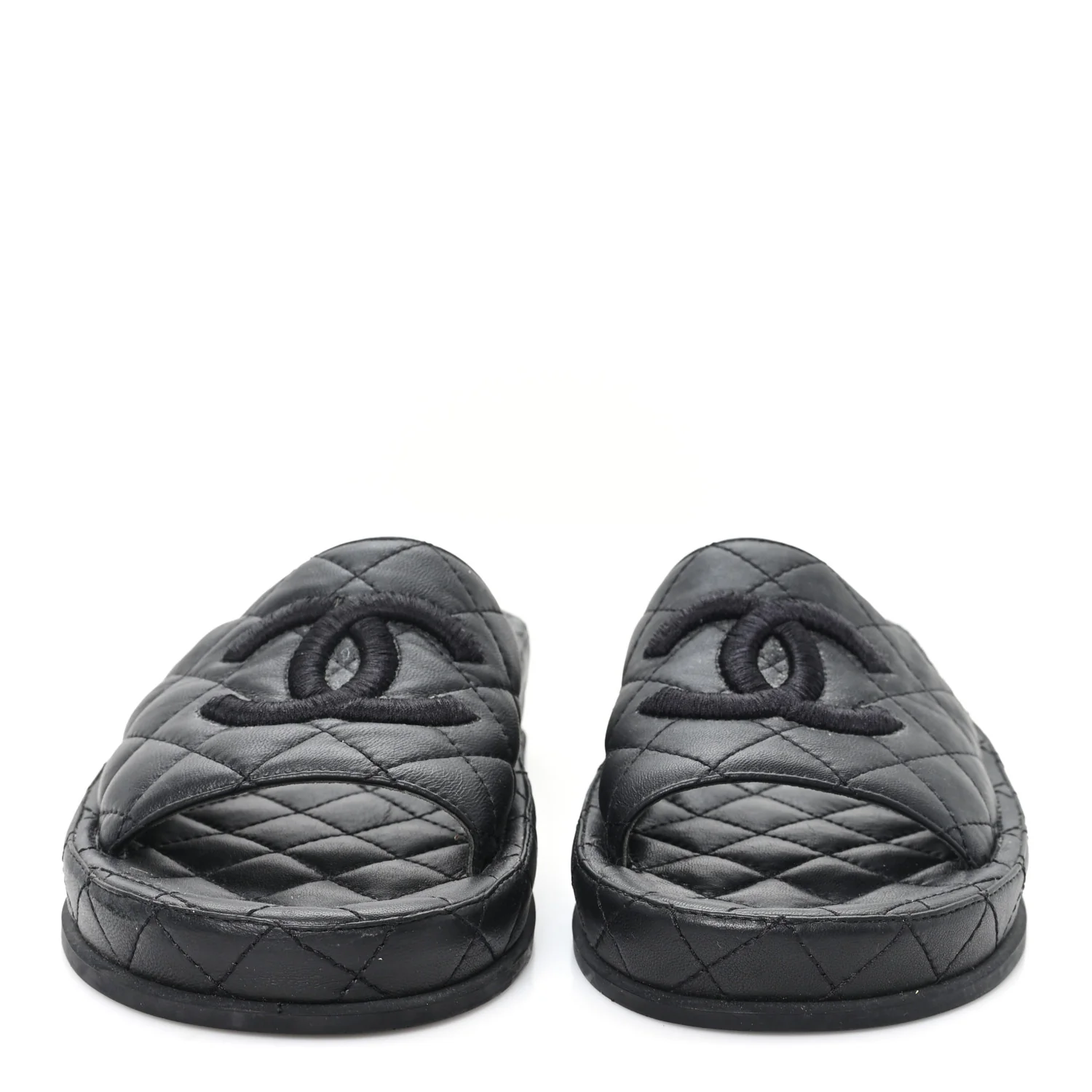Lambskin Quilted CC Mules Sandals 37 Black - Image 3