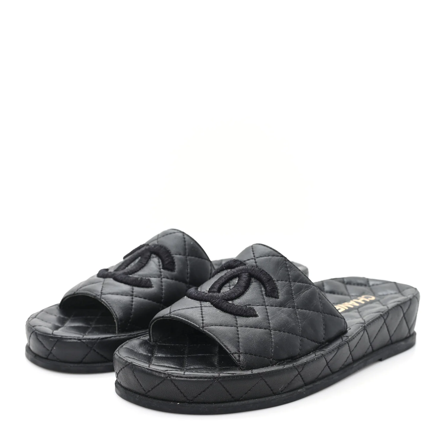 Lambskin Quilted CC Mules Sandals 37 Black - Image 4