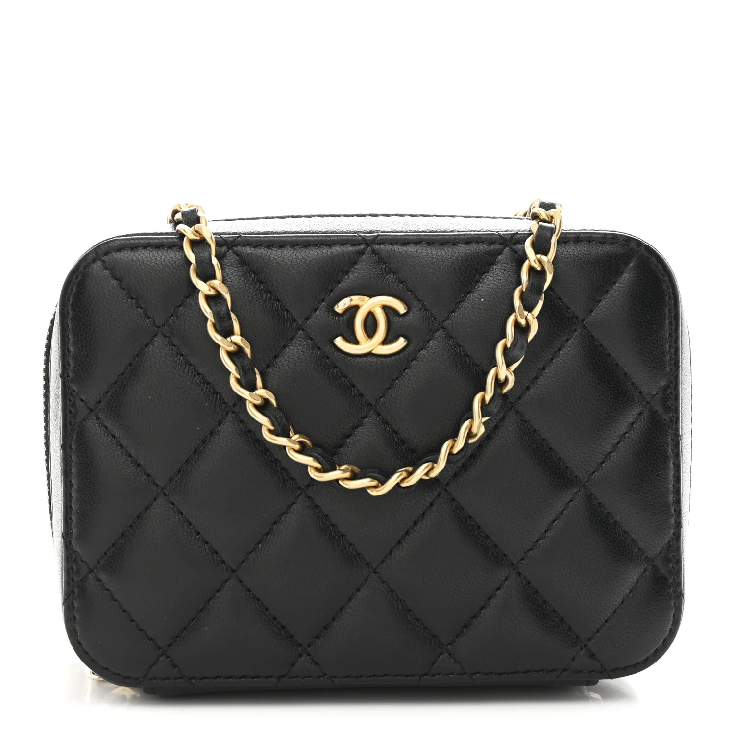 Lambskin Quilted CC Pearl Crush Camera Case Black