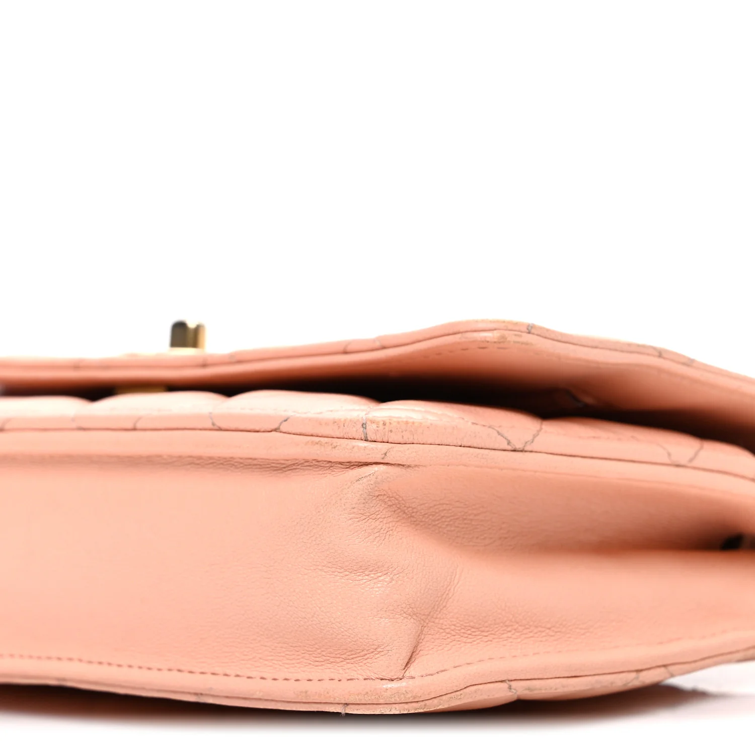 Lambskin Quilted CC Pearl Crush Wallet on Chain WOC Light Orange - Image 11