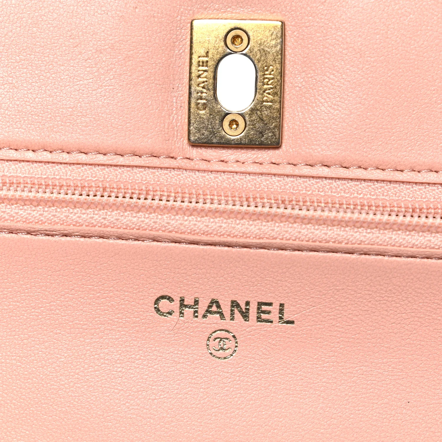 Lambskin Quilted CC Pearl Crush Wallet on Chain WOC Light Orange - Image 6
