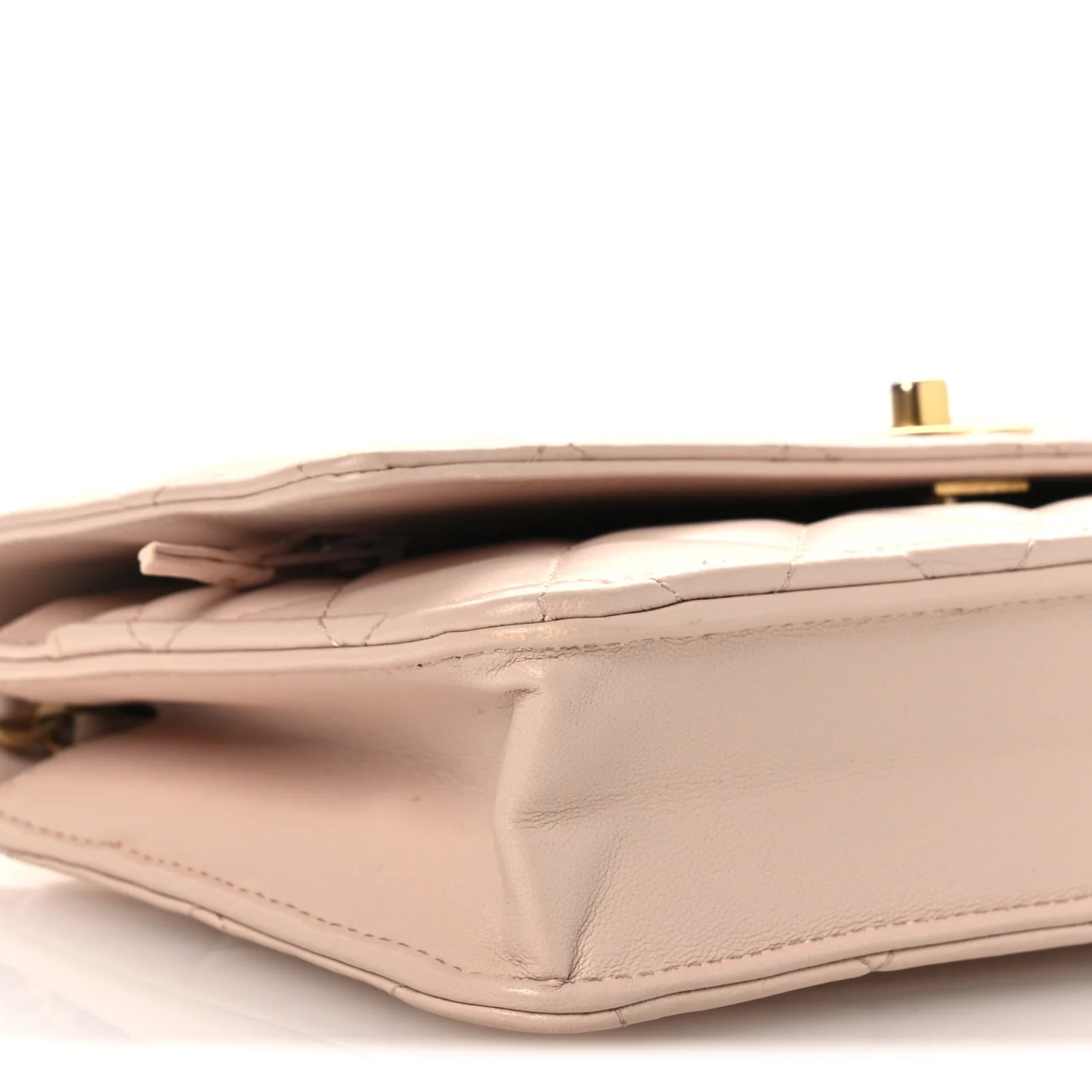 Lambskin Quilted CC Pearl Crush Wallet on Chain WOC Light Pink - Image 10
