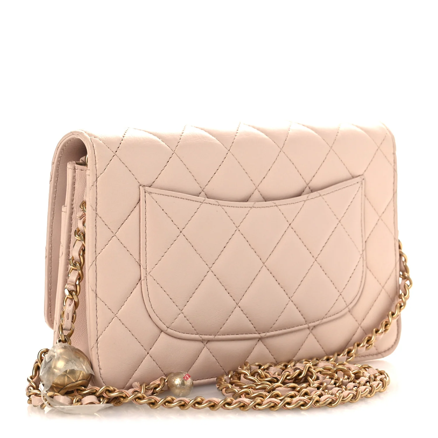 Lambskin Quilted CC Pearl Crush Wallet on Chain WOC Light Pink - Image 3