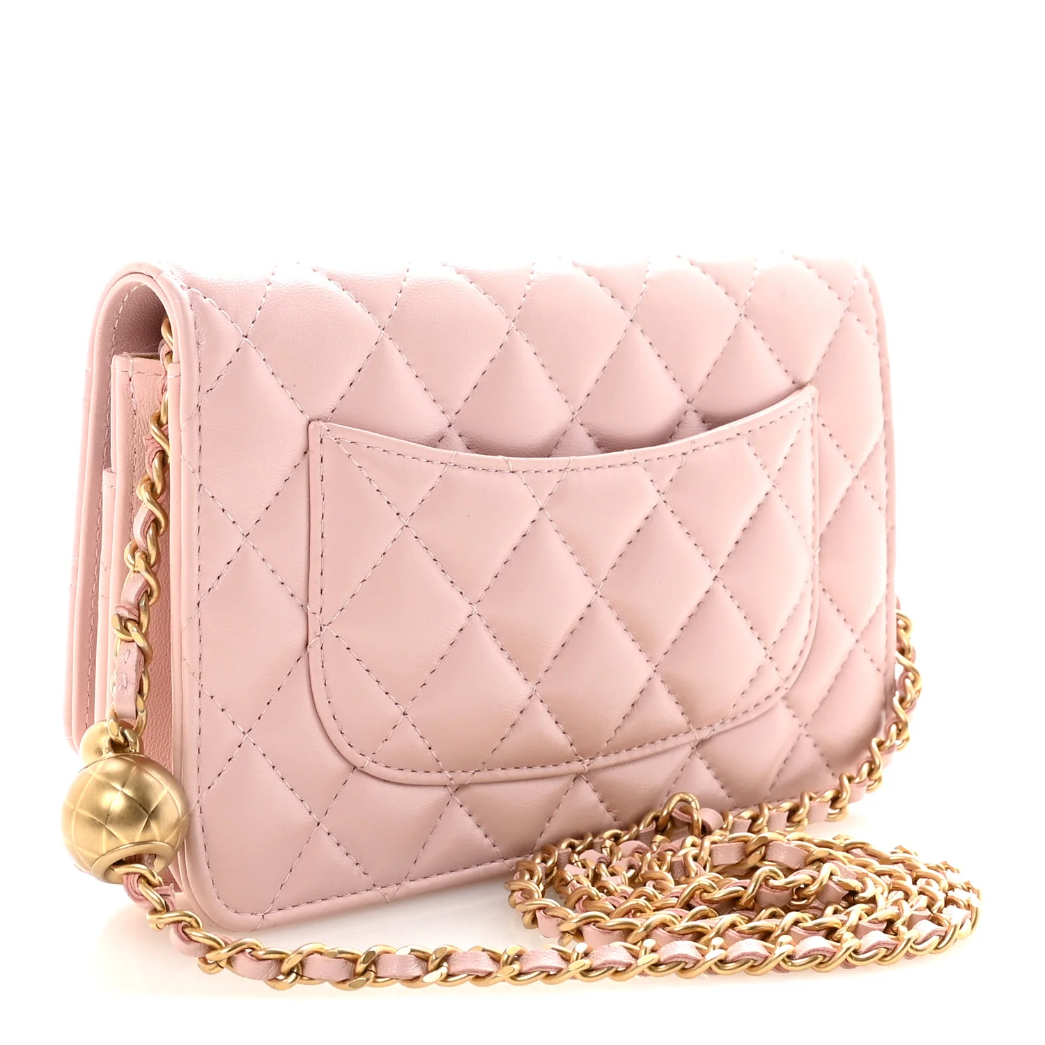 Lambskin Quilted CC Pearl Crush Wallet on Chain WOC Light Pink - Image 3