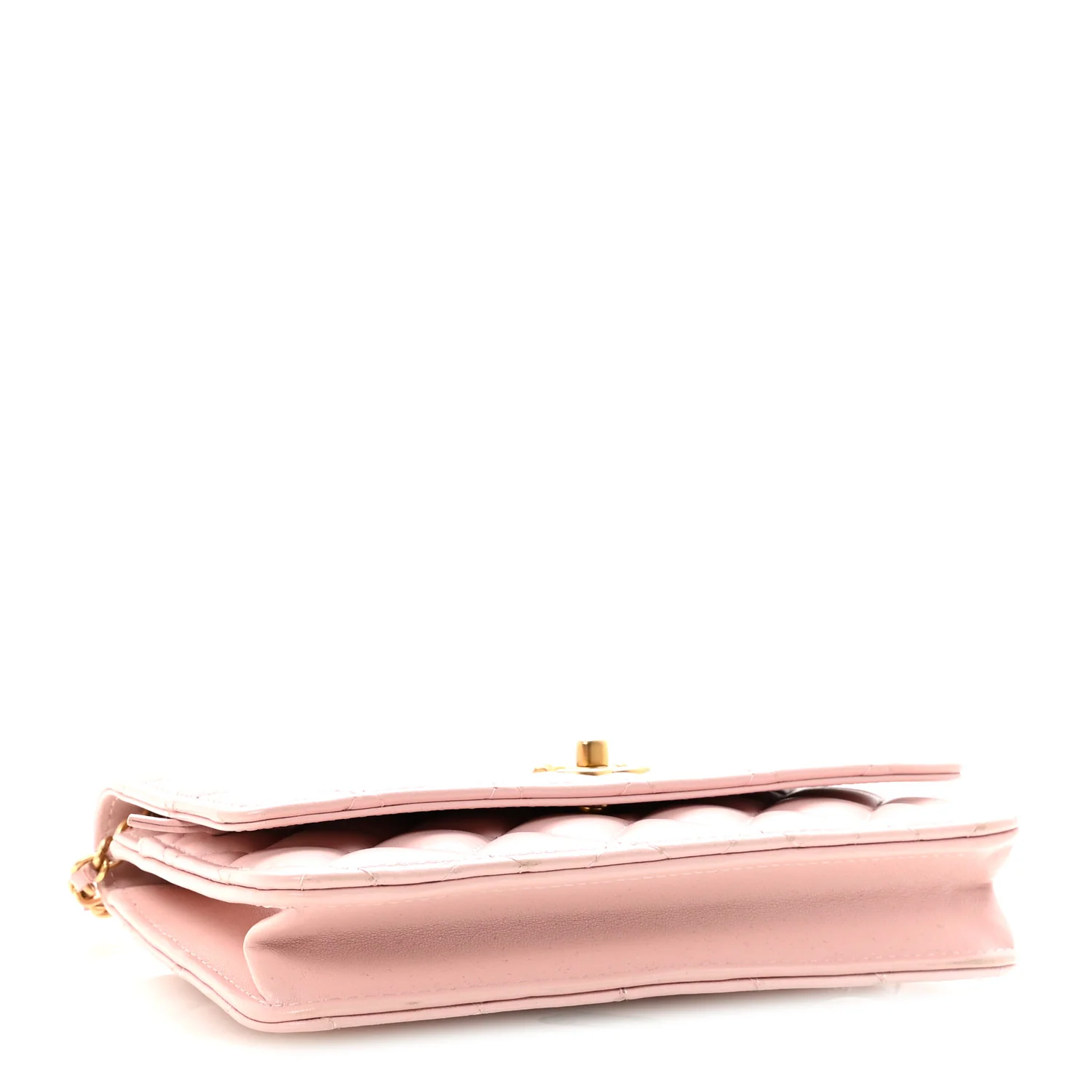 Lambskin Quilted CC Pearl Crush Wallet on Chain WOC Light Pink - Image 4