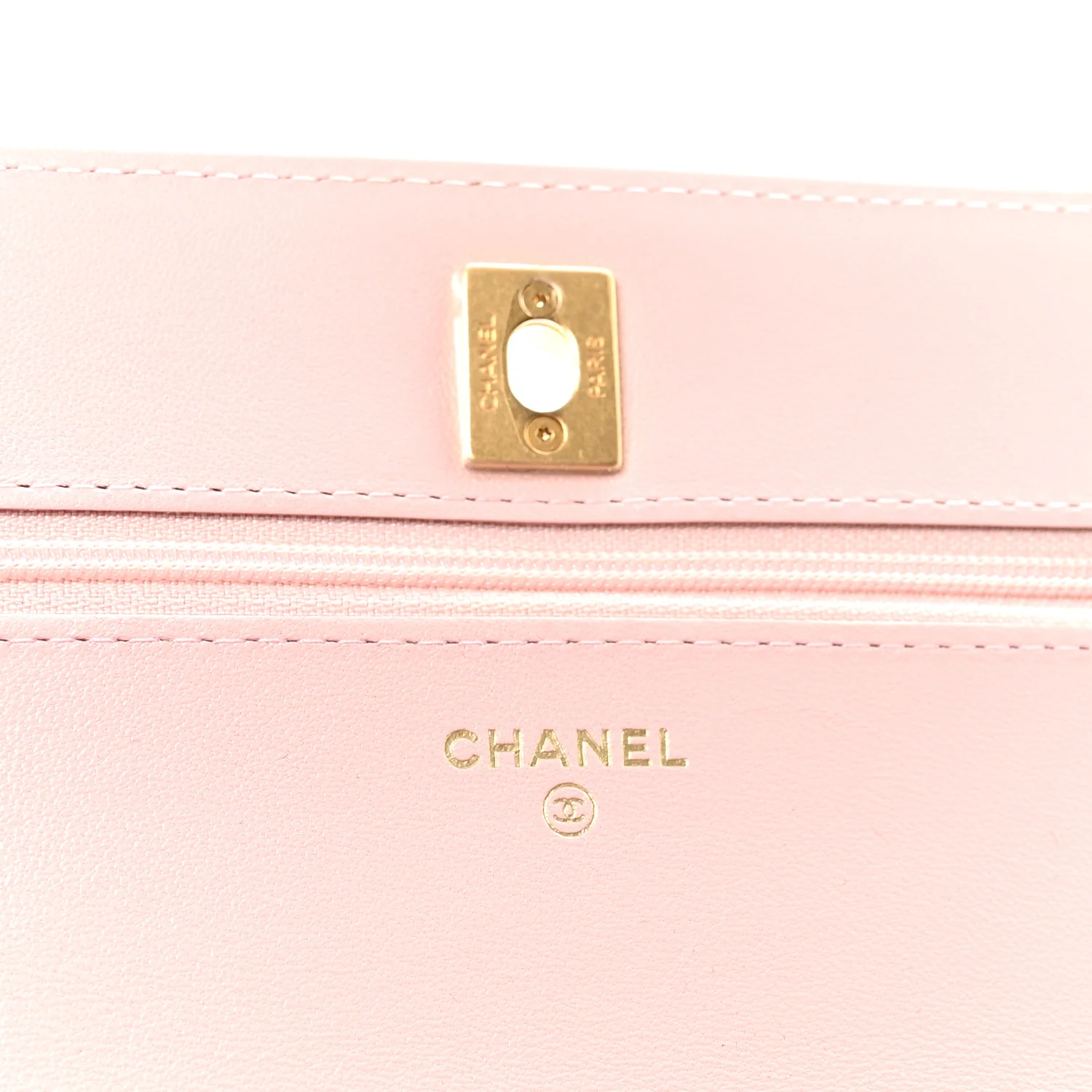 Lambskin Quilted CC Pearl Crush Wallet on Chain WOC Light Pink - Image 6