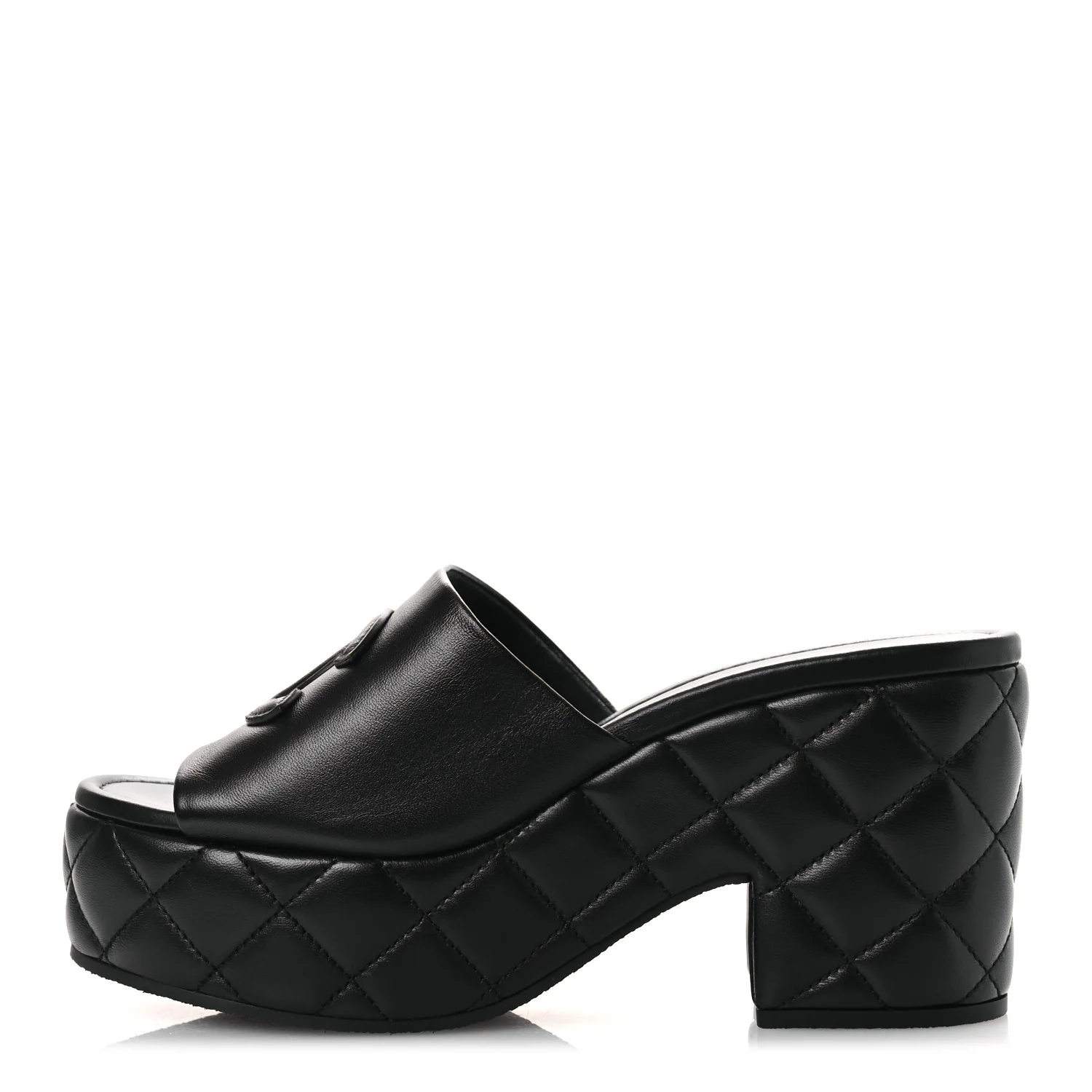 Lambskin Quilted CC Platform Mules 39 Black