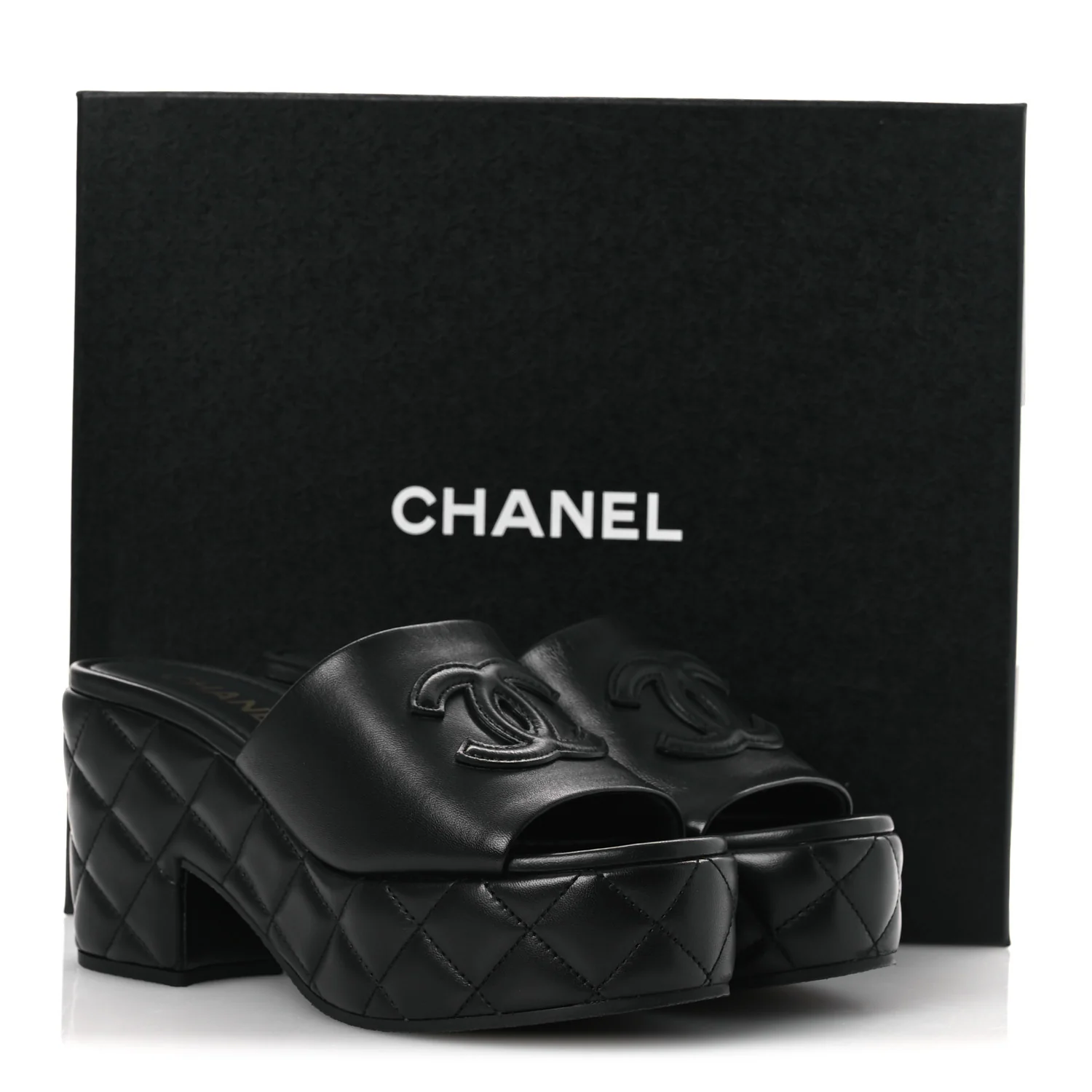 Lambskin Quilted CC Platform Mules 39 Black - Image 11