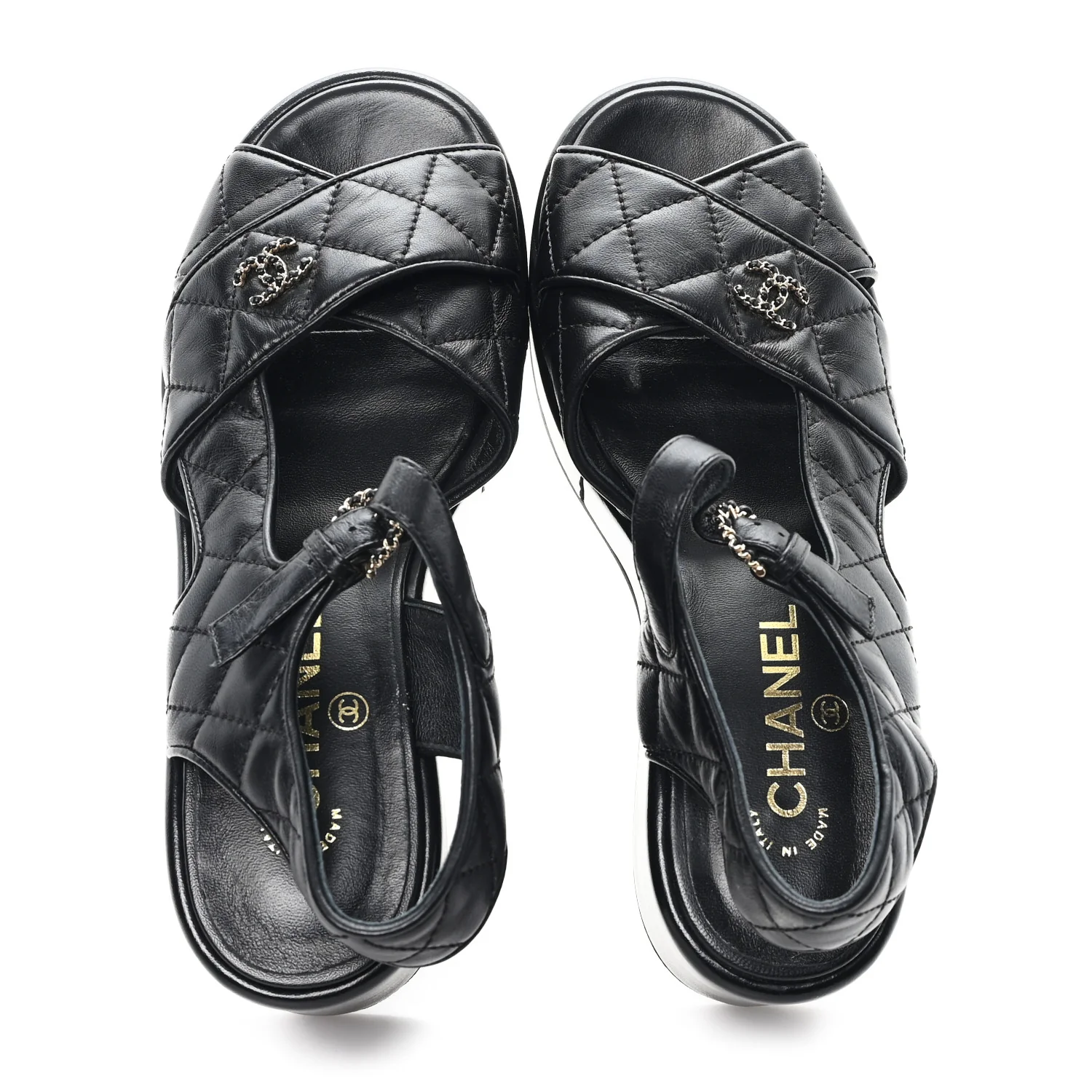 Lambskin Quilted CC Platform Sandals 37.5 Black - Image 2