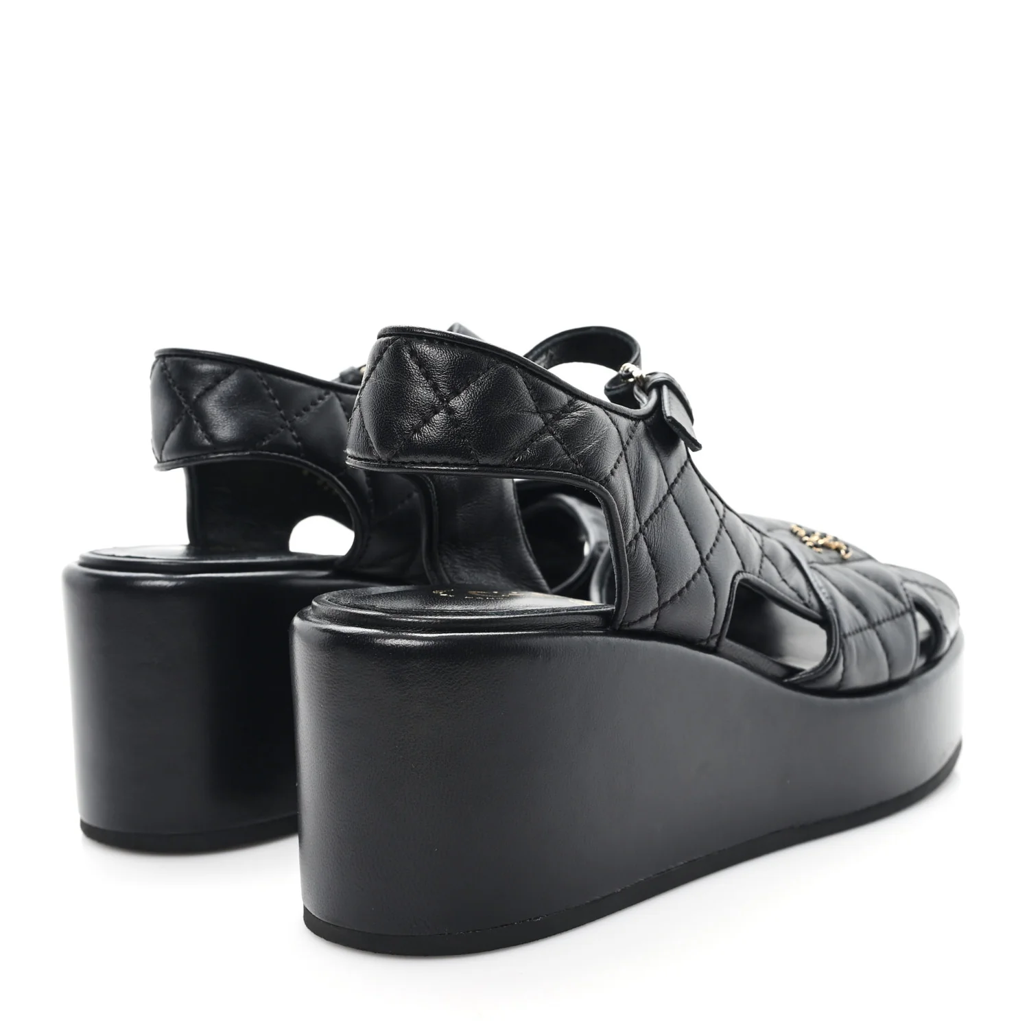 Lambskin Quilted CC Platform Sandals 37.5 Black - Image 5