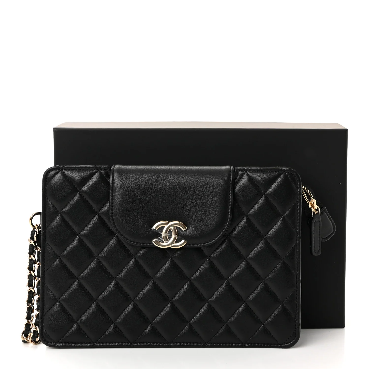 Lambskin Quilted CC Pouch Wristlet Black - Image 8