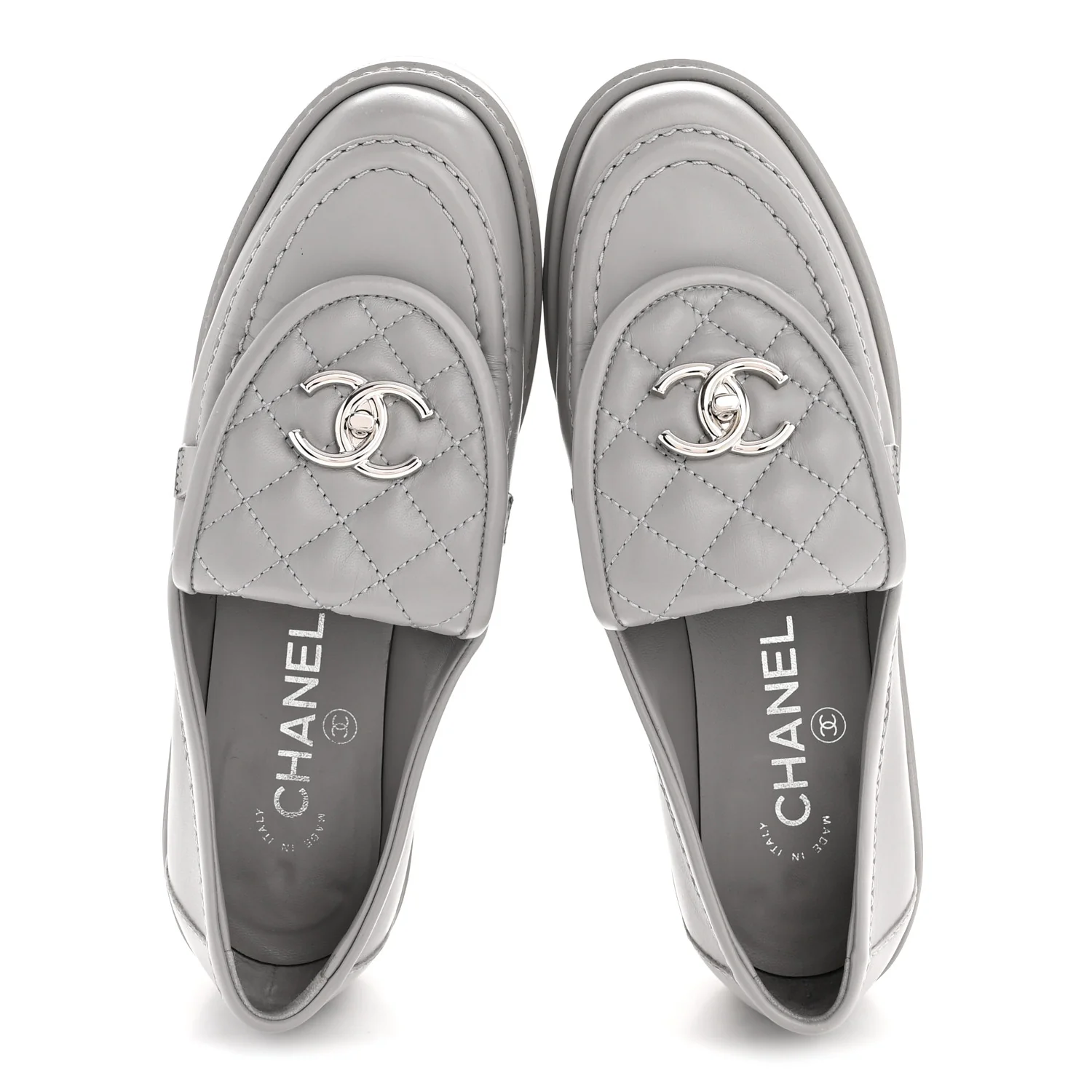 Lambskin Quilted CC Turnlock Loafers 36.5 Grey - Image 2