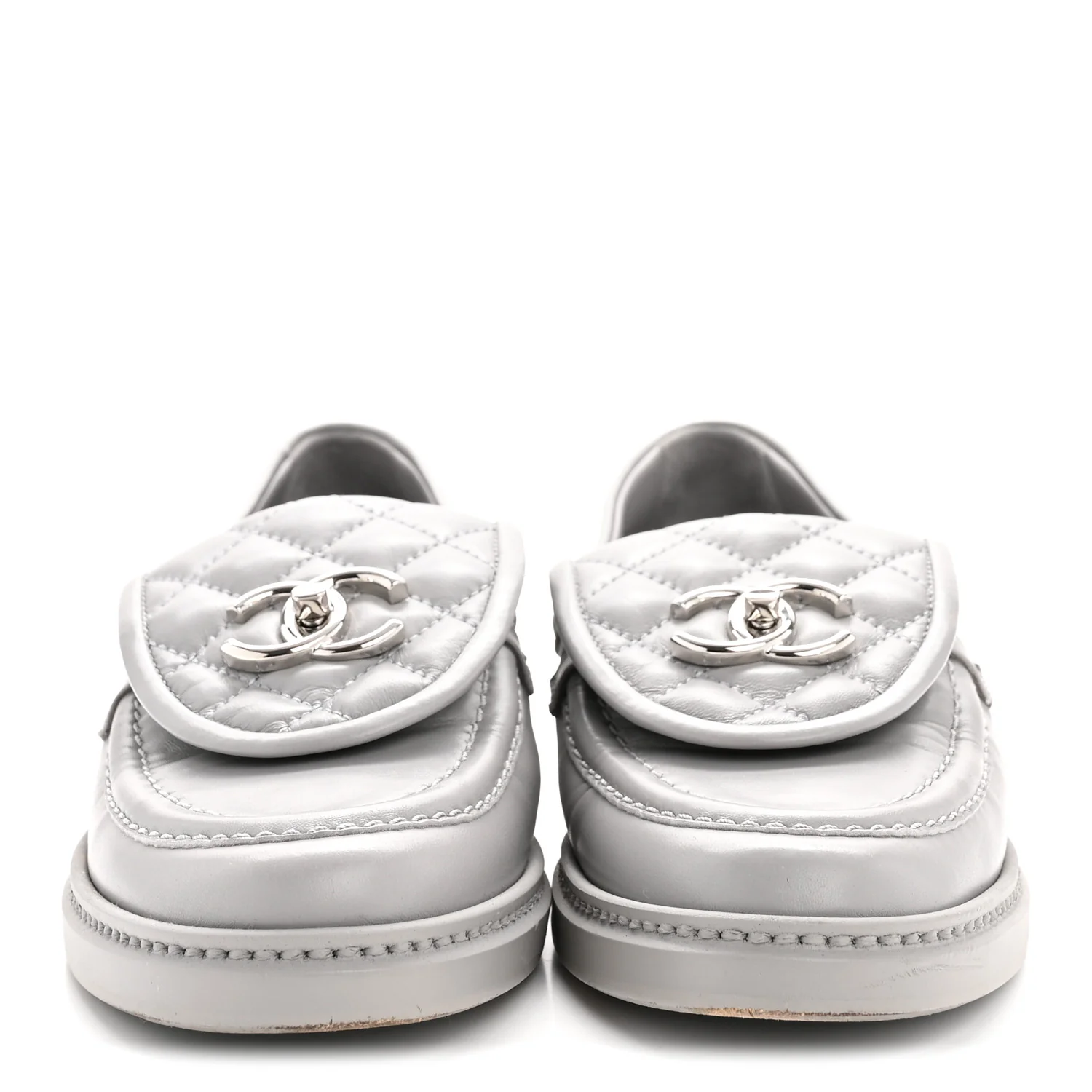Lambskin Quilted CC Turnlock Loafers 36.5 Grey - Image 3