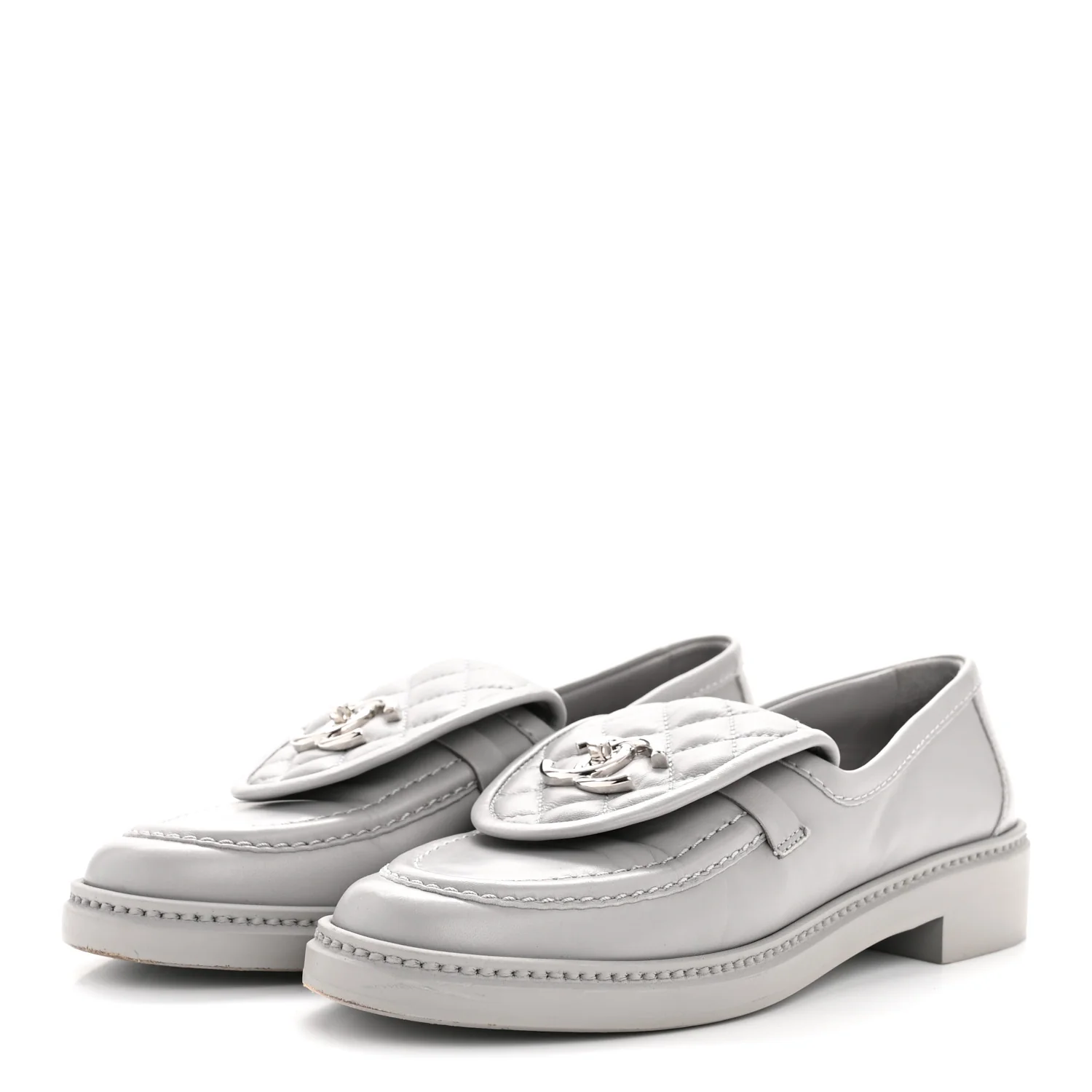 Lambskin Quilted CC Turnlock Loafers 36.5 Grey - Image 4