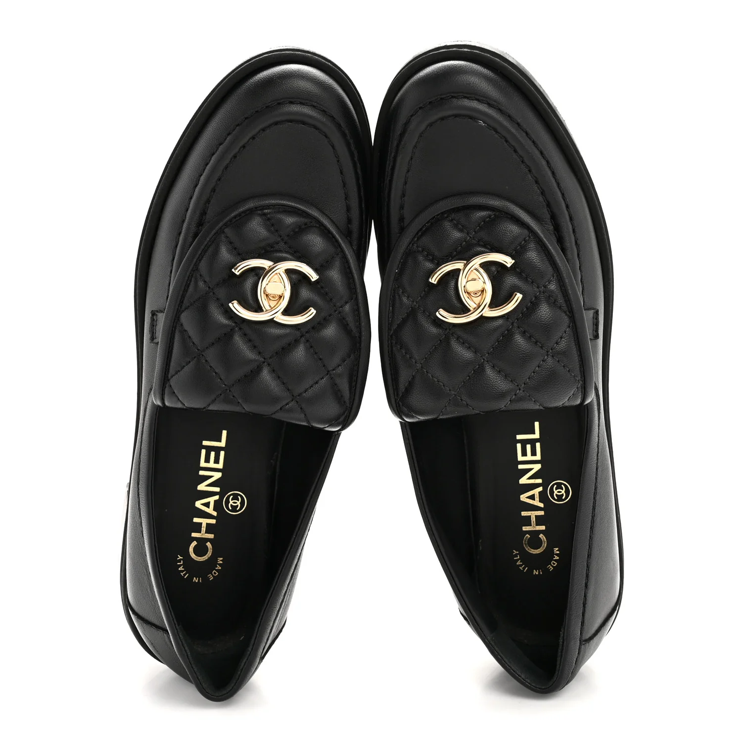 Lambskin Quilted CC Turnlock Loafers 38 Black - Image 2