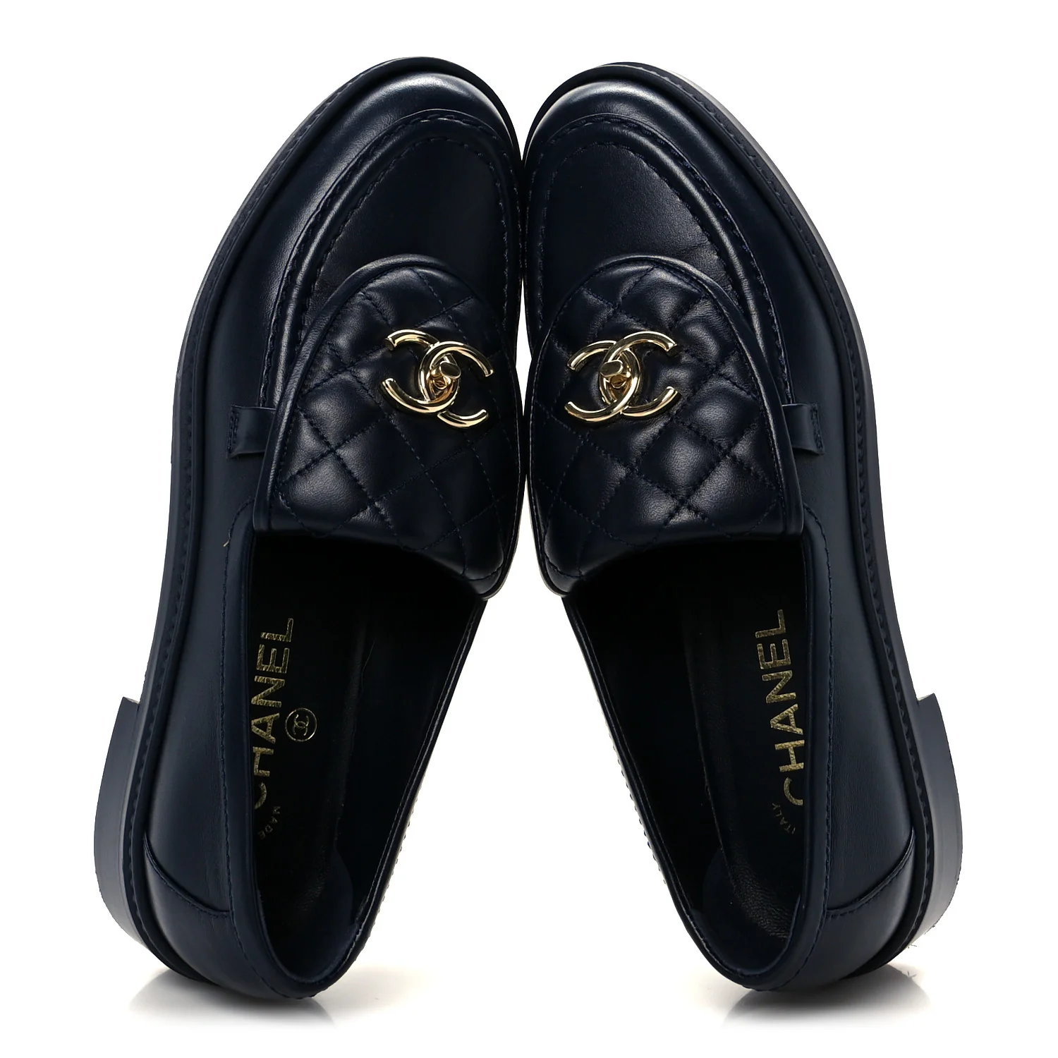 Lambskin Quilted CC Turnlock Loafers 39.5 Navy - Image 2