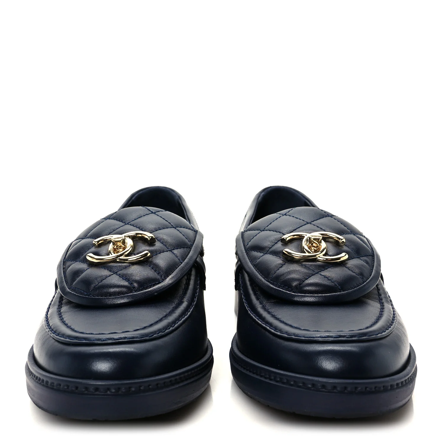 Lambskin Quilted CC Turnlock Loafers 39.5 Navy - Image 3