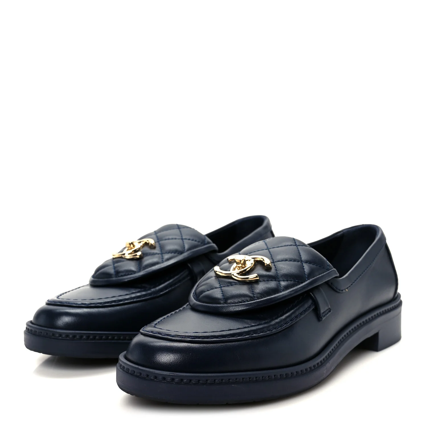 Lambskin Quilted CC Turnlock Loafers 39.5 Navy - Image 4