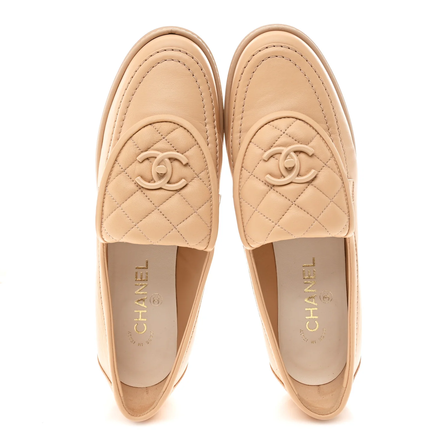 Lambskin Quilted CC Turnlock Moccasins 40 Beige - Image 2