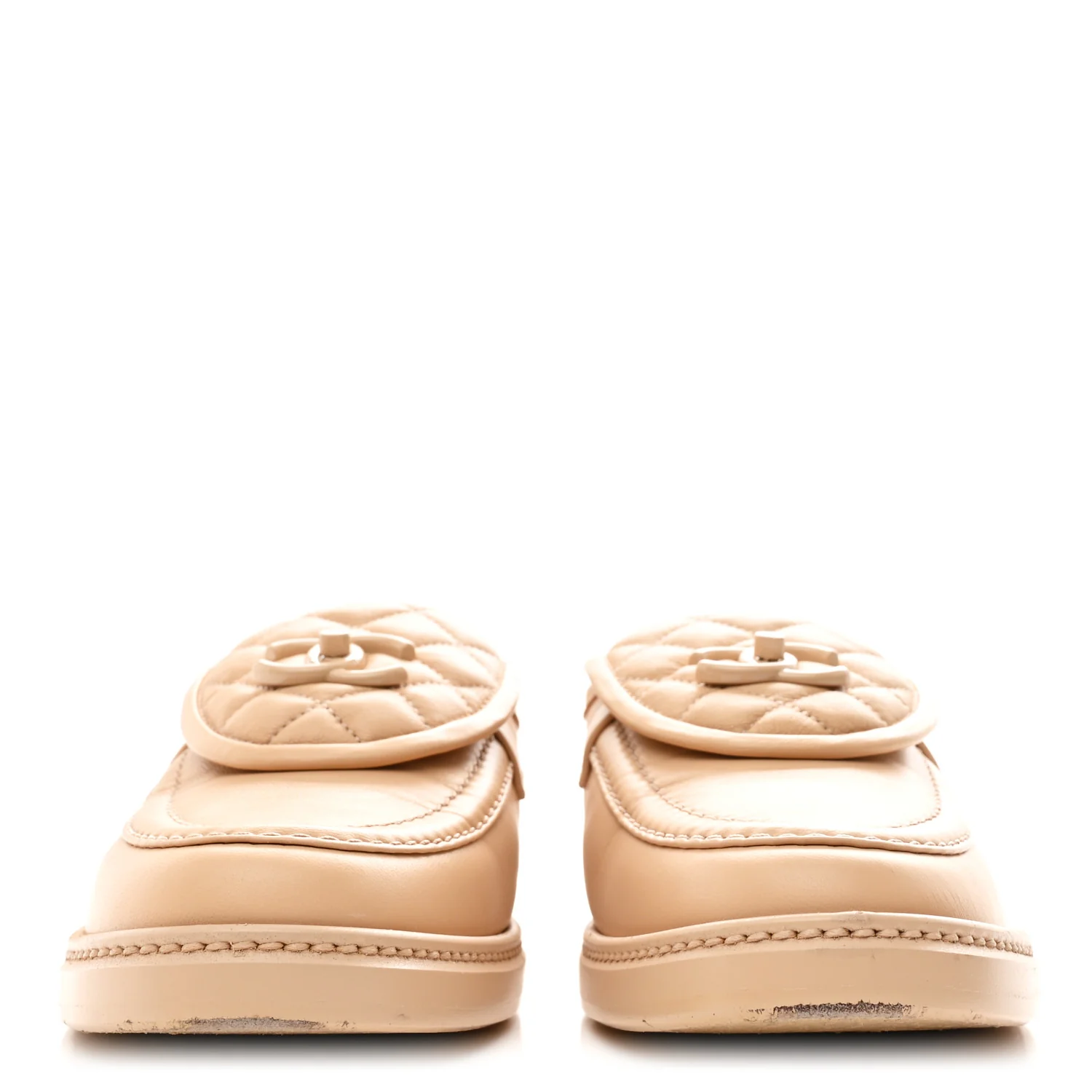 Lambskin Quilted CC Turnlock Moccasins 40 Beige - Image 3