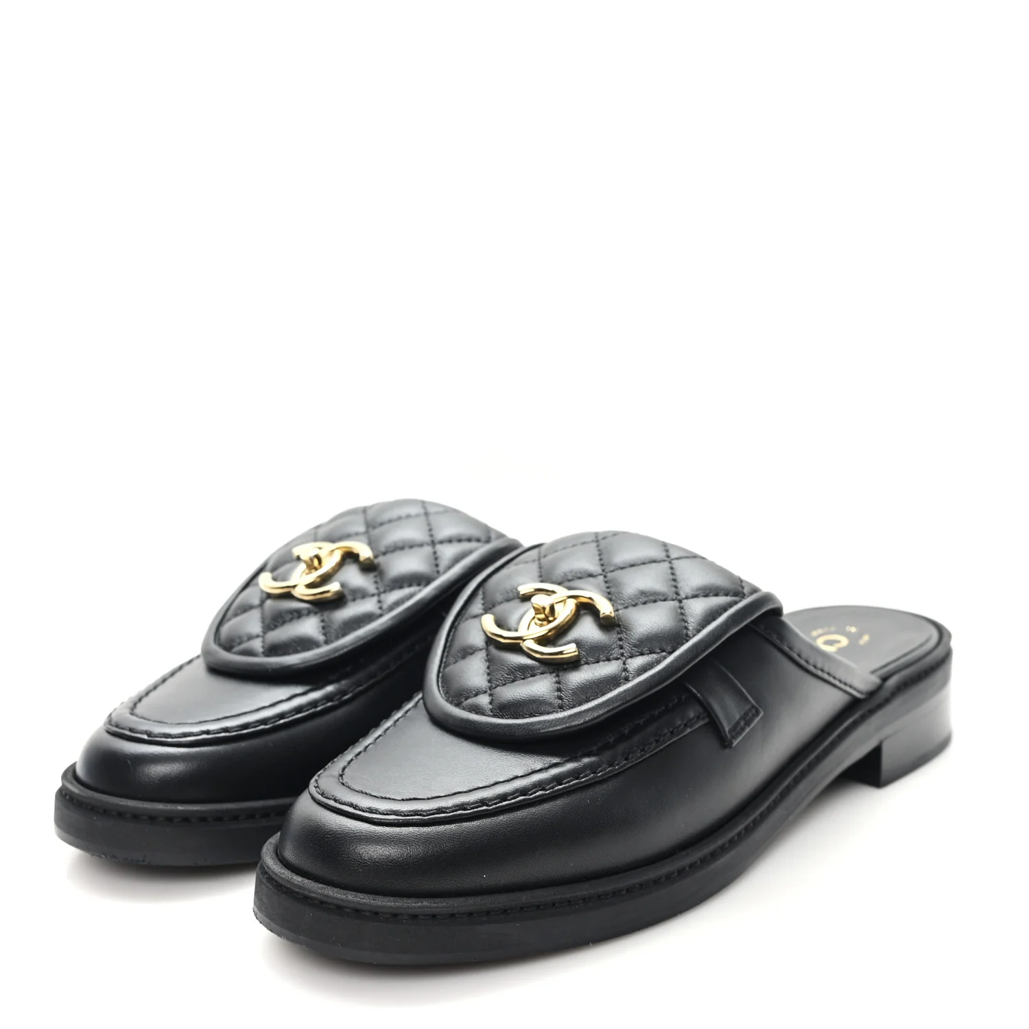 Lambskin Quilted CC Turnlock Mules 37.5 Black - Image 4