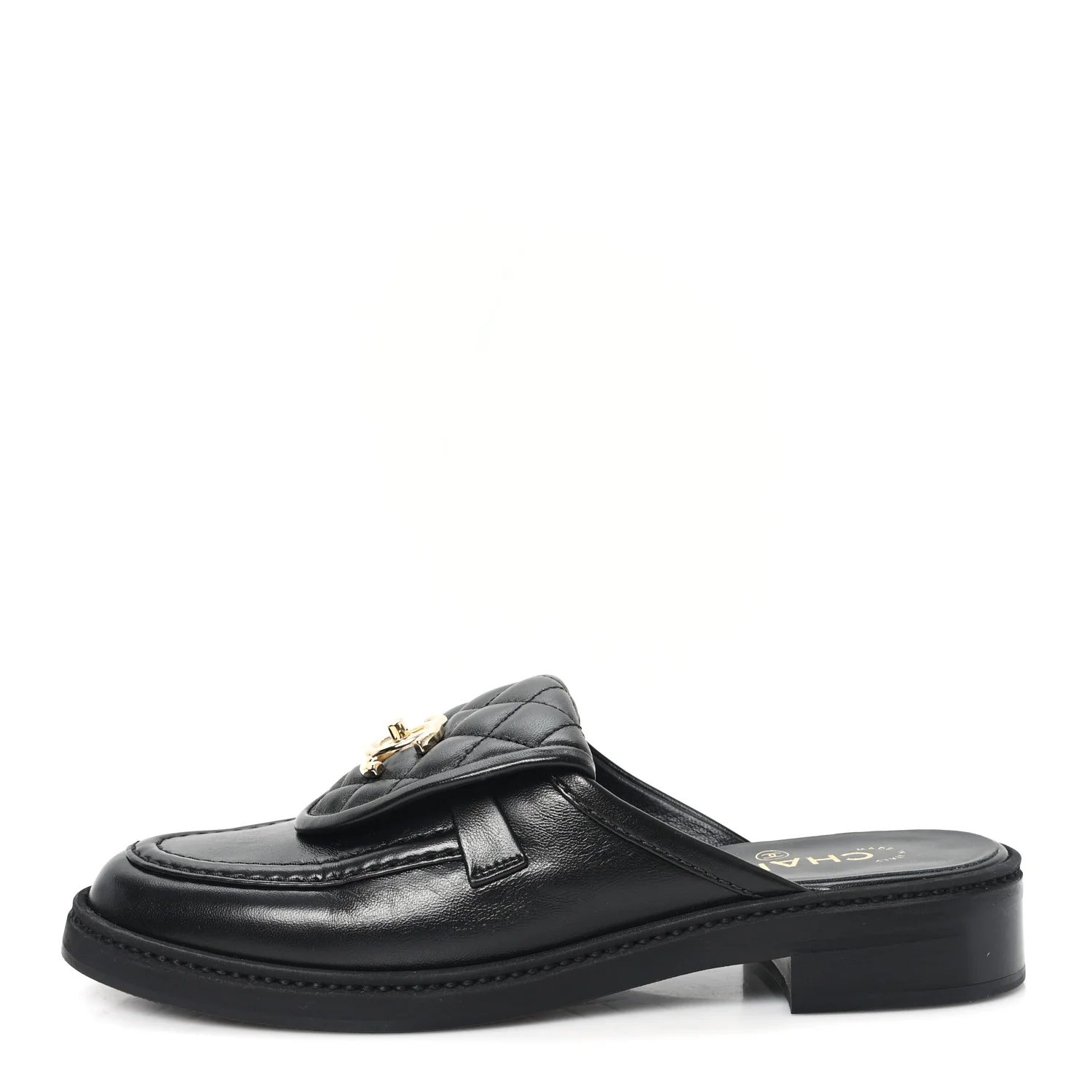 Lambskin Quilted CC Turnlock Mules 38 Black