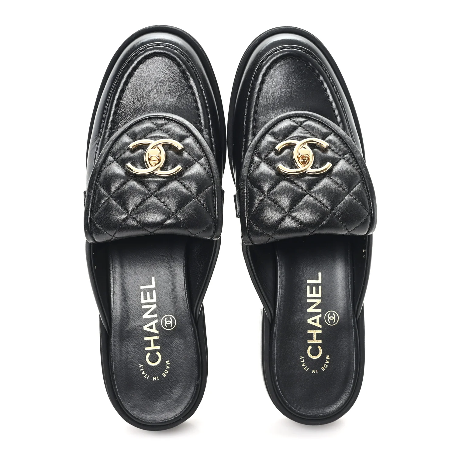 Lambskin Quilted CC Turnlock Mules 38 Black - Image 2