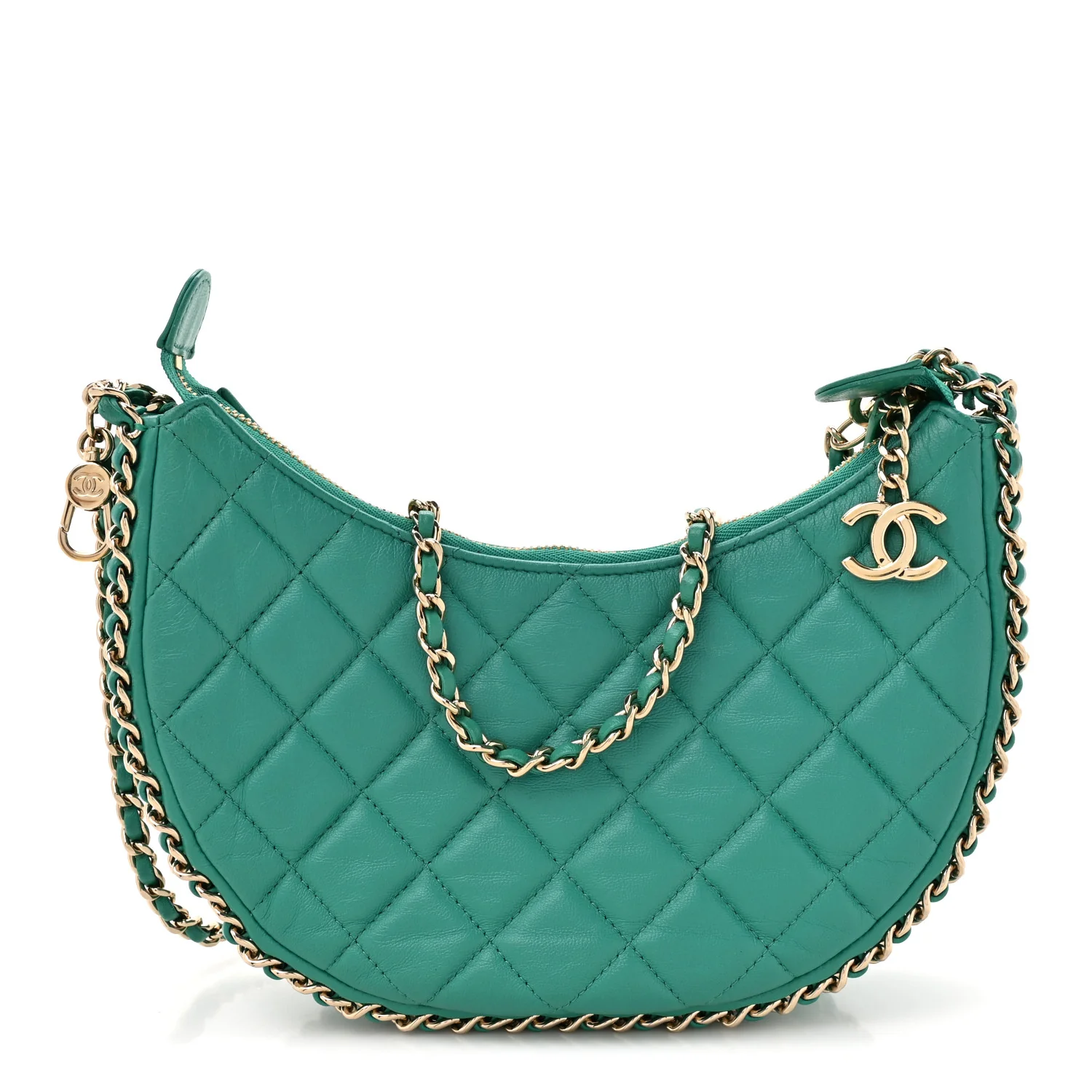Lambskin Quilted Chain Around Hobo Green