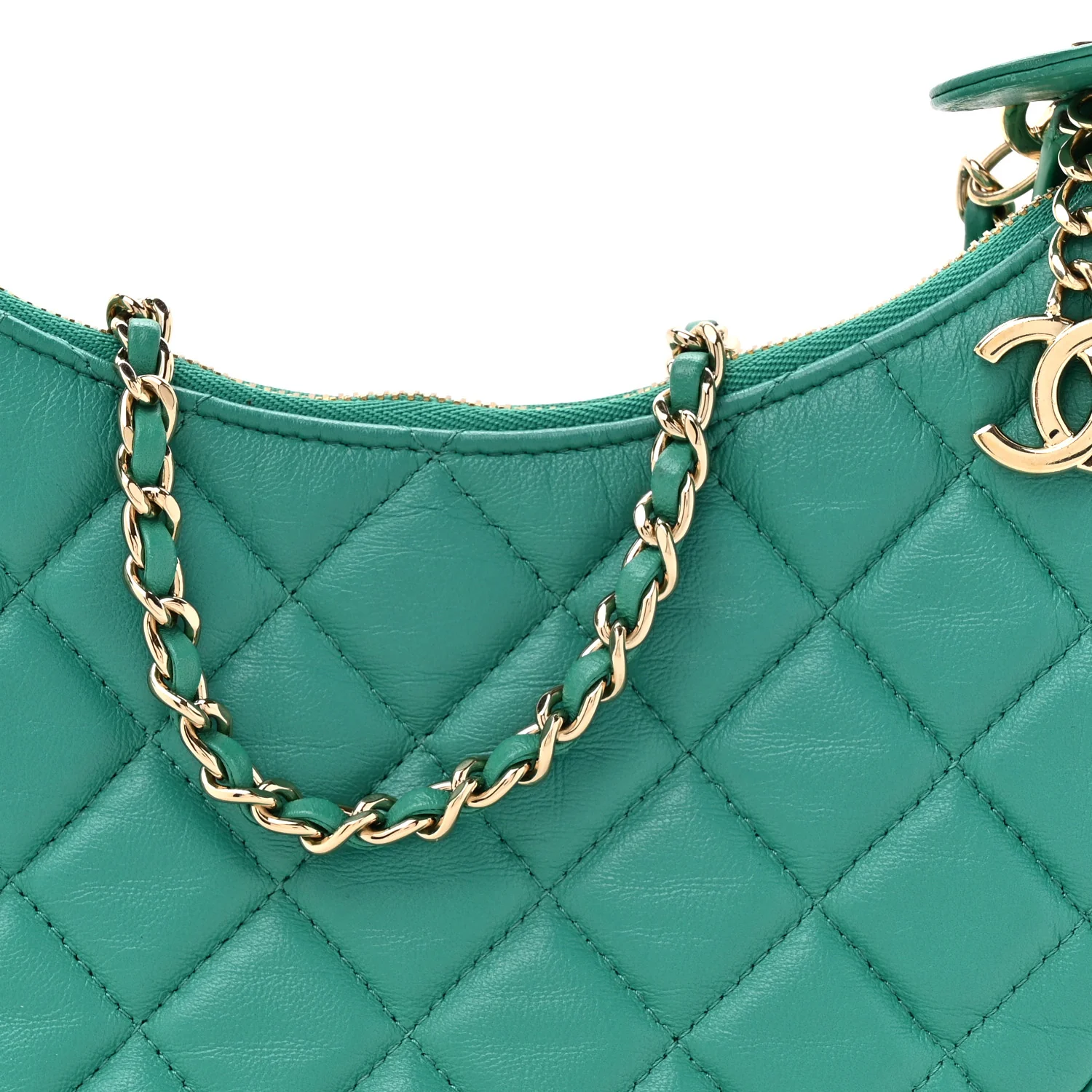 Lambskin Quilted Chain Around Hobo Green - Image 8