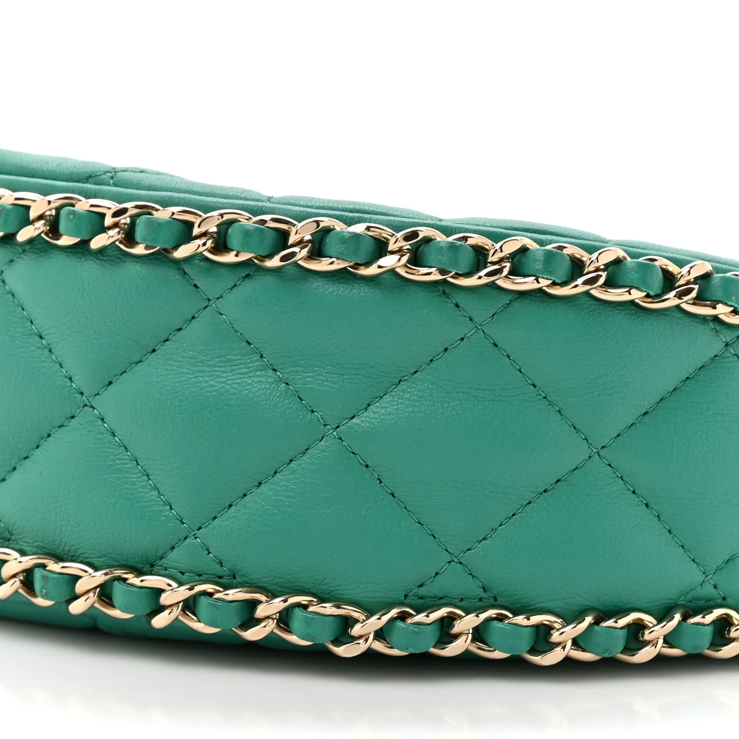 Lambskin Quilted Chain Around Hobo Green - Image 9