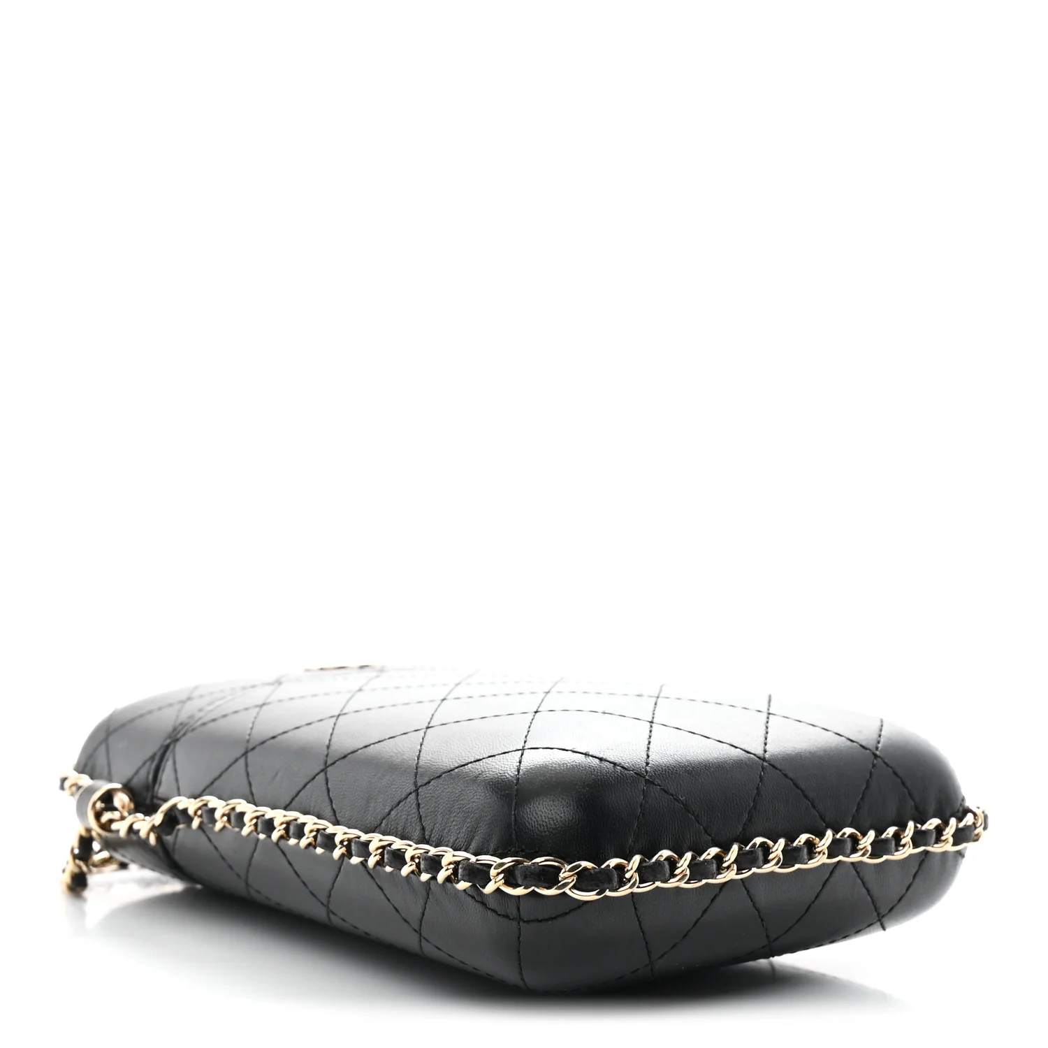 Lambskin Quilted Chain Around Phone Holder Black - Image 4