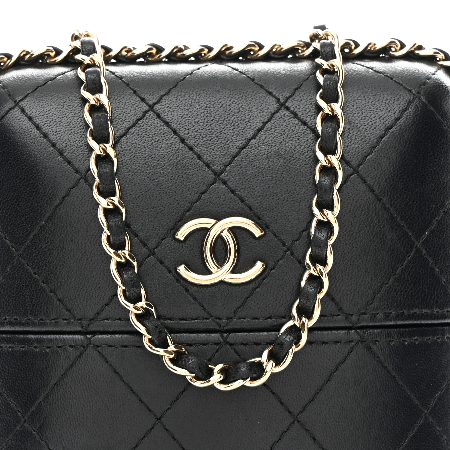 Lambskin Quilted Chain Around Phone Holder Black - Image 8