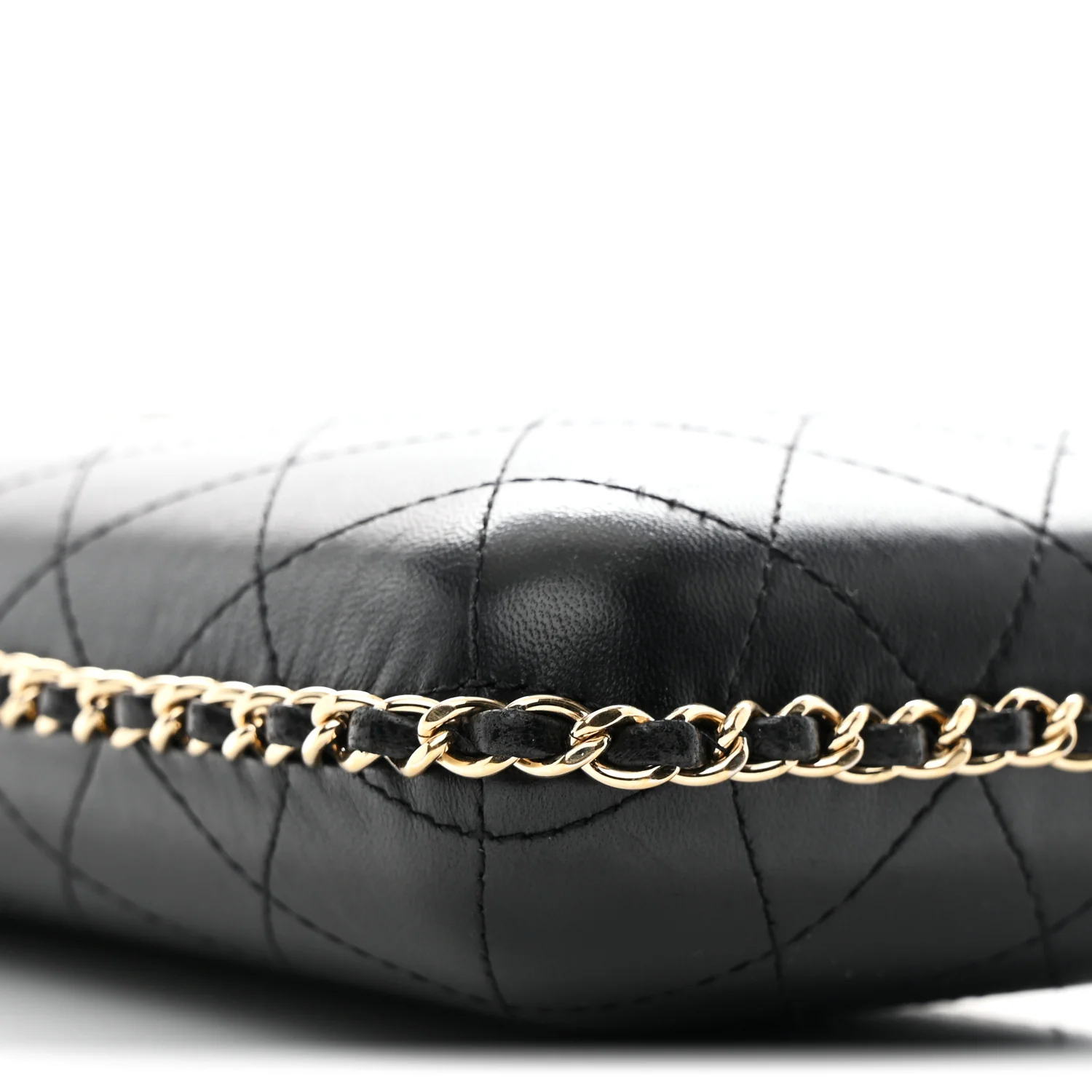 Lambskin Quilted Chain Around Phone Holder Black - Image 9
