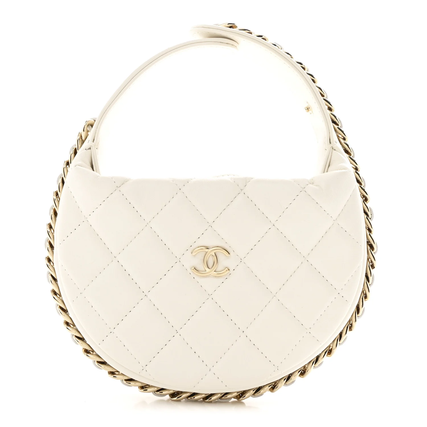 Lambskin Quilted Chain Around Pouch Hobo White