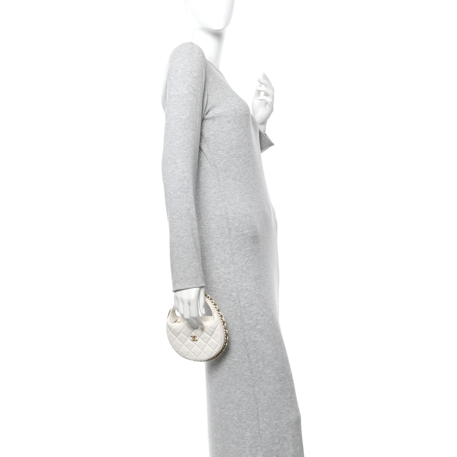 Lambskin Quilted Chain Around Pouch Hobo White - Image 2