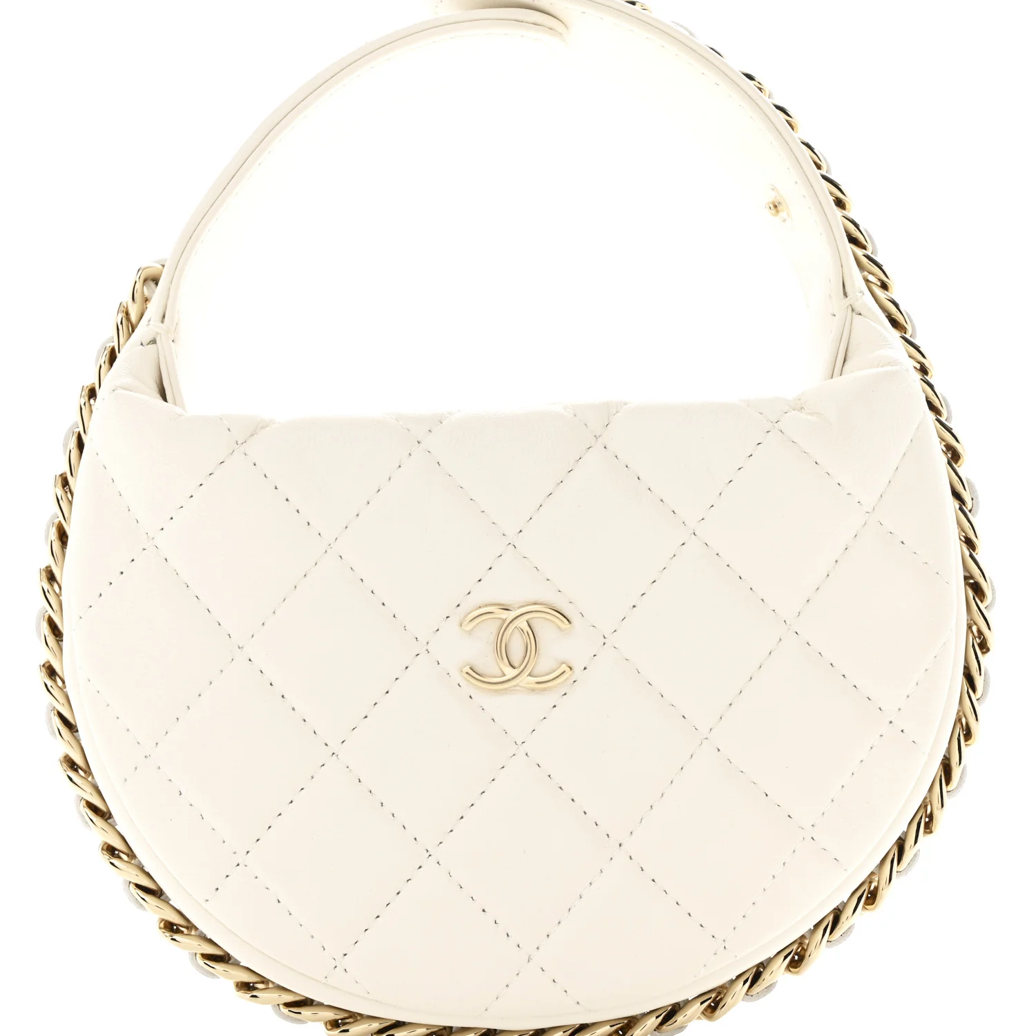 Lambskin Quilted Chain Around Pouch Hobo White - Image 8