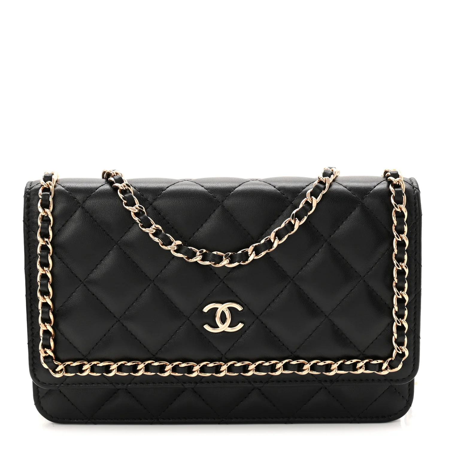 Lambskin Quilted Chain Around Wallet On Chain WOC Black