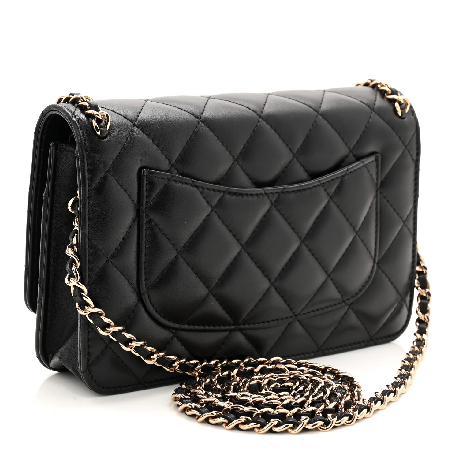 Lambskin Quilted Chain Around Wallet On Chain WOC Black - Image 3