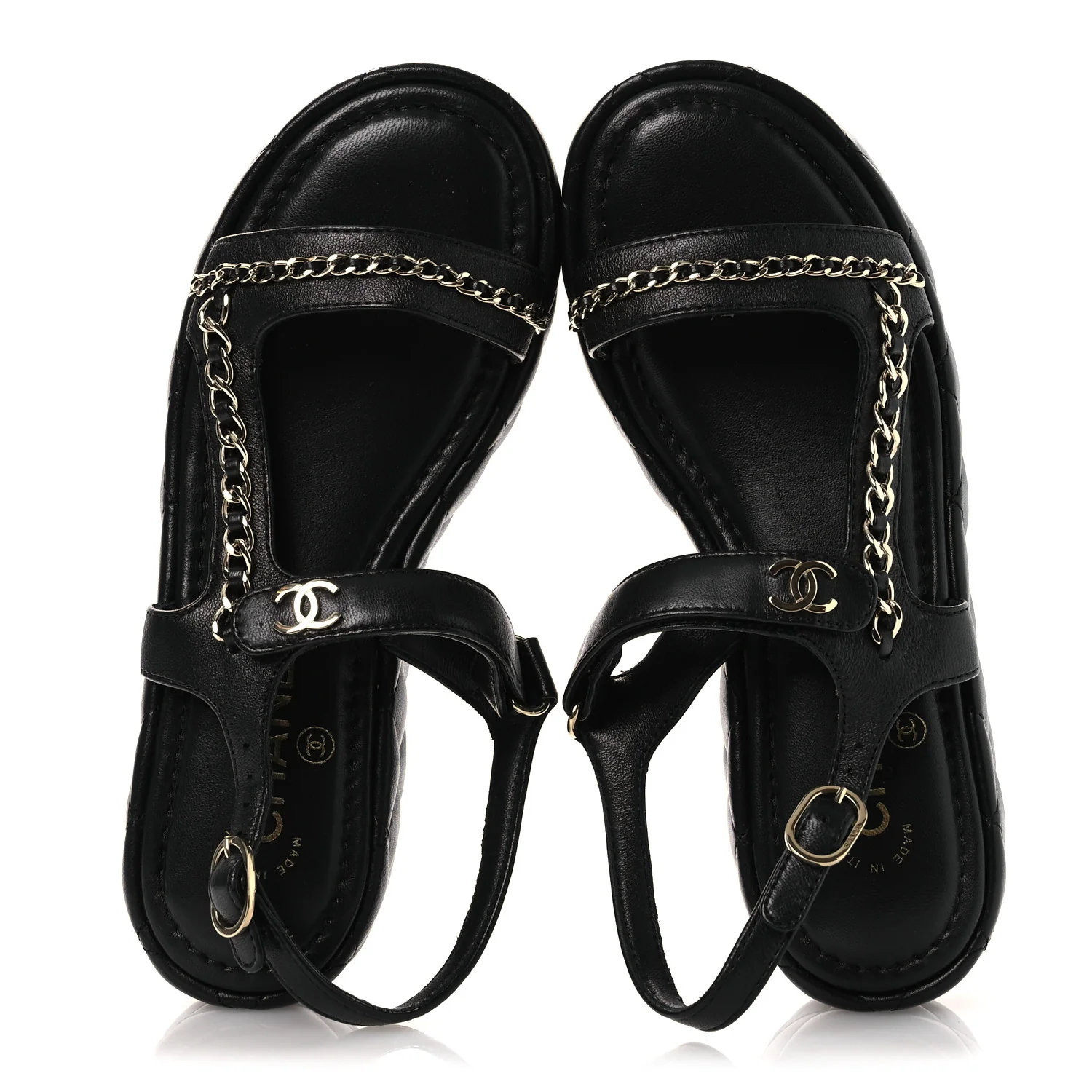 Lambskin Quilted Chain CC Platform Sandals 38 Black - Image 2